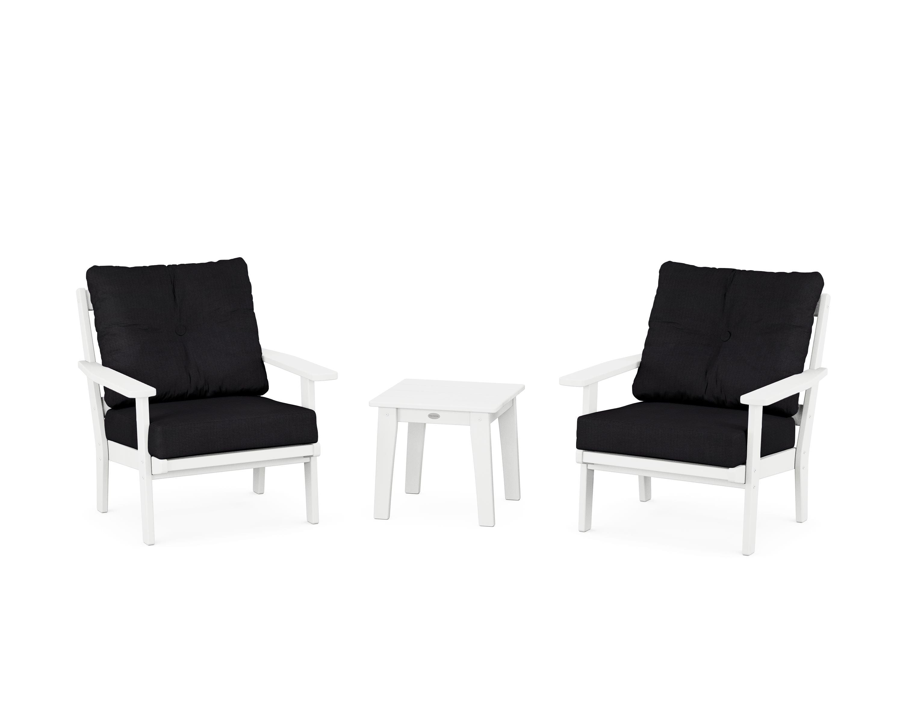 POLYWOOD Prairie 3-Piece Deep Seating Set in White / Midnight Linen