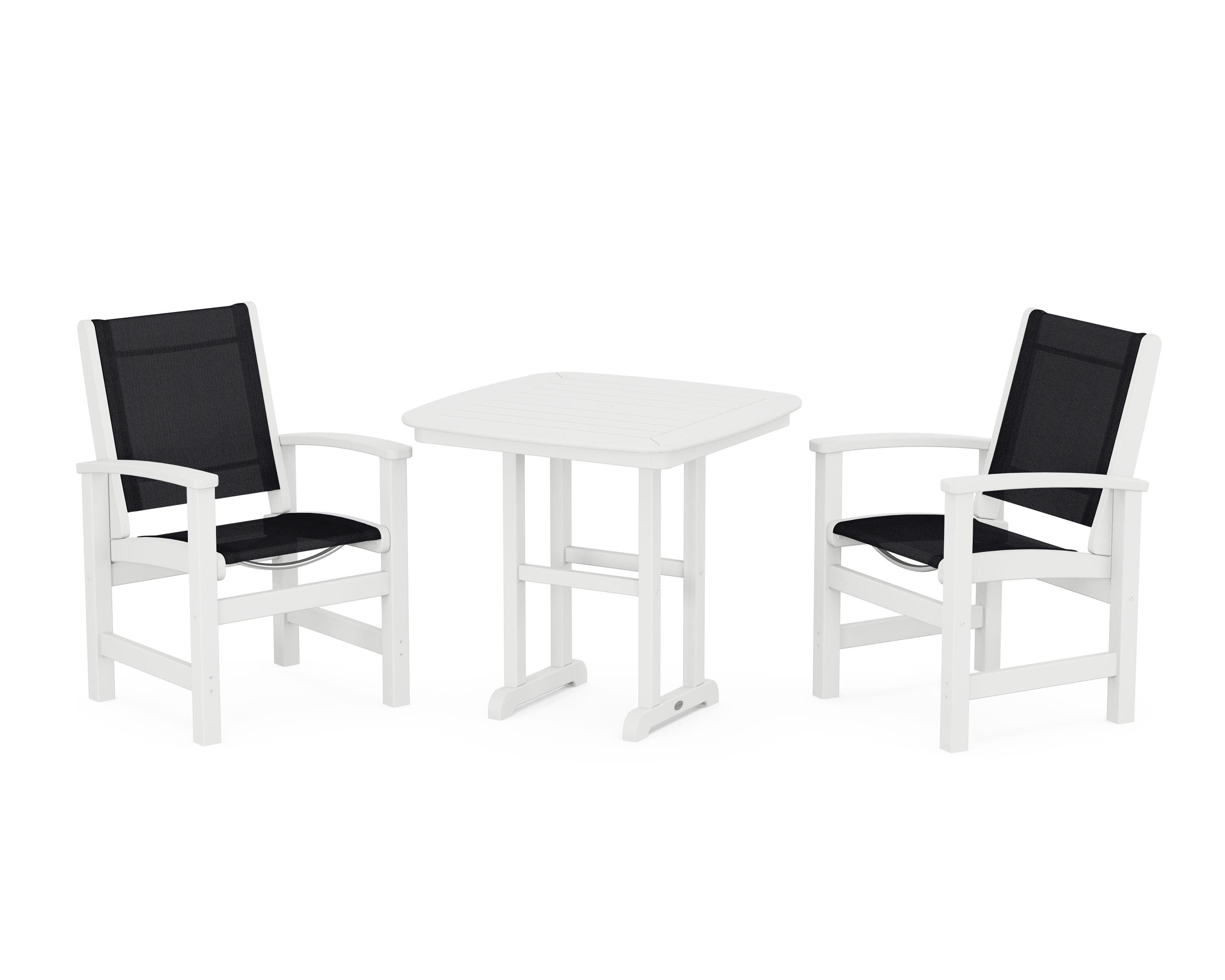 POLYWOOD Coastal 3-Piece Dining Set in White / Black Sling