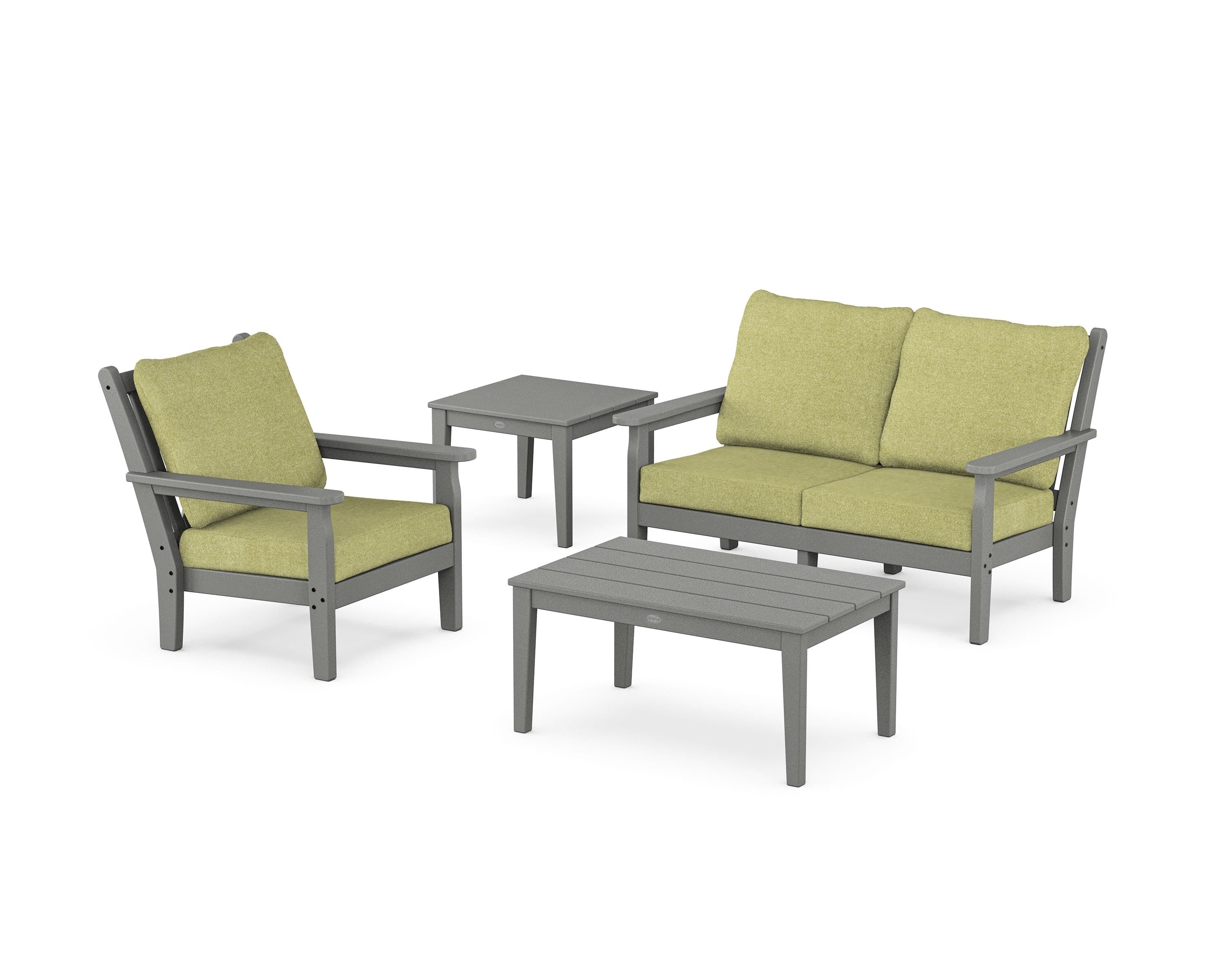 POLYWOOD Chippendale 4-Piece Deep Seating Set in Slate Grey / Chartreuse Boucle