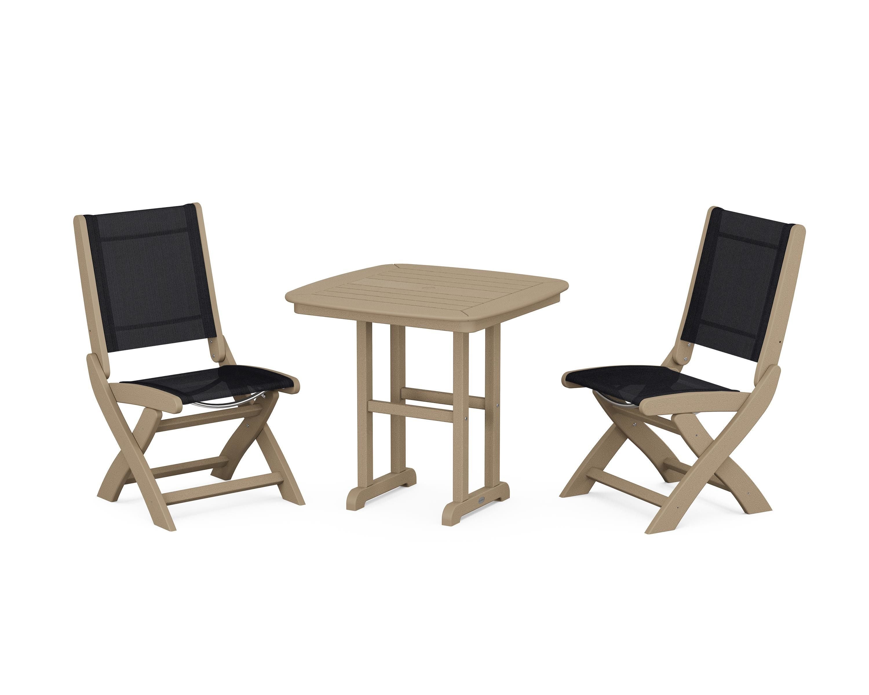 POLYWOOD Coastal Folding Side Chair 3-Piece Dining Set in Vintage Sahara / Black Sling
