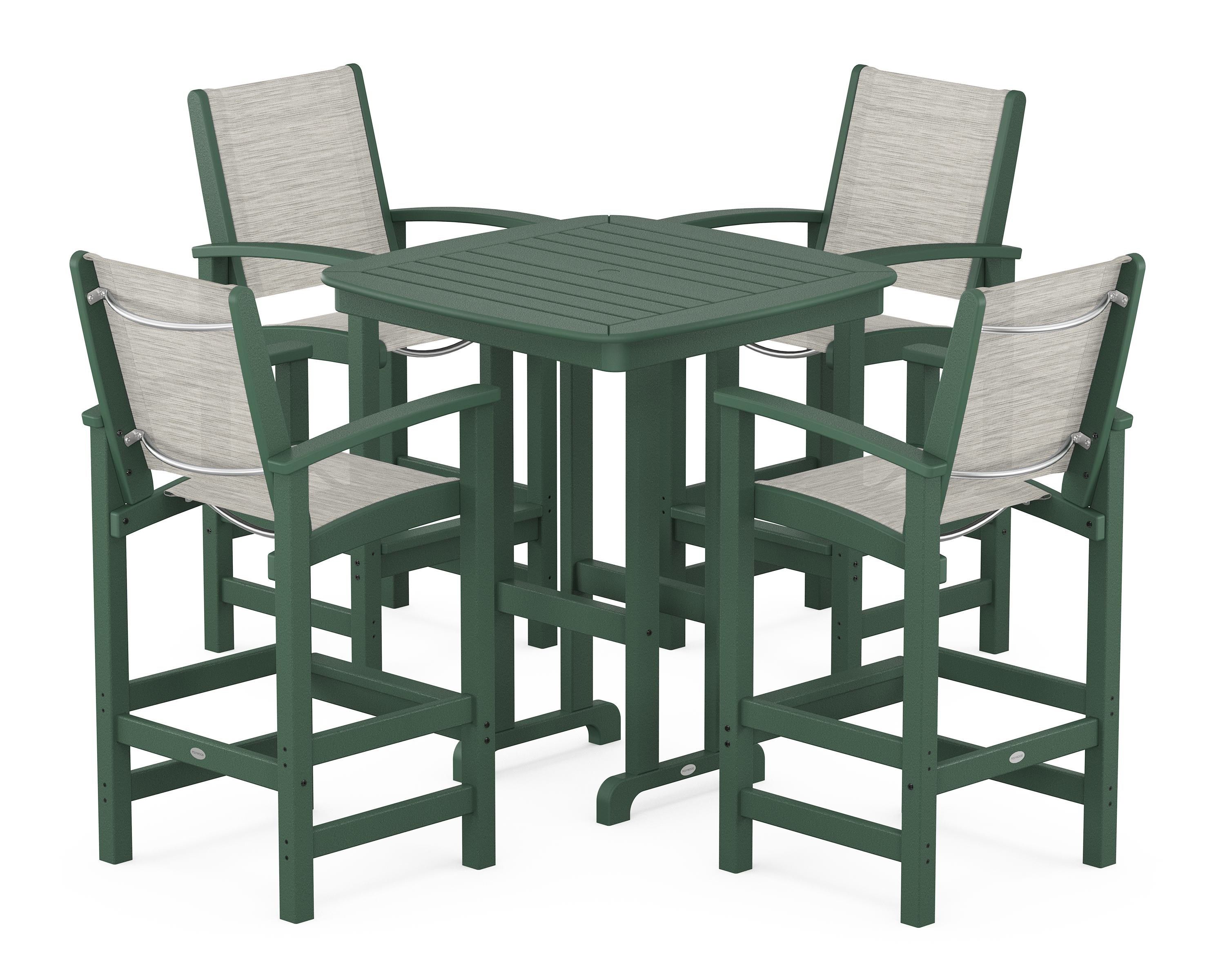 POLYWOOD Coastal 5-Piece Bar Set in Green / Birch Sling