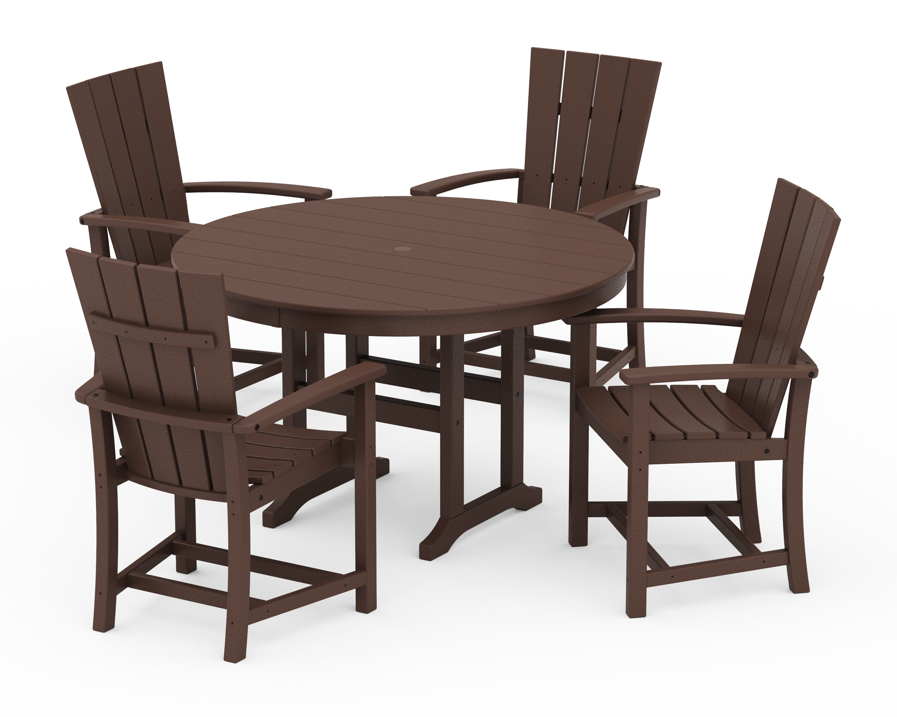 POLYWOOD Quattro 5-Piece Round Farmhouse Dining Set in Mahogany