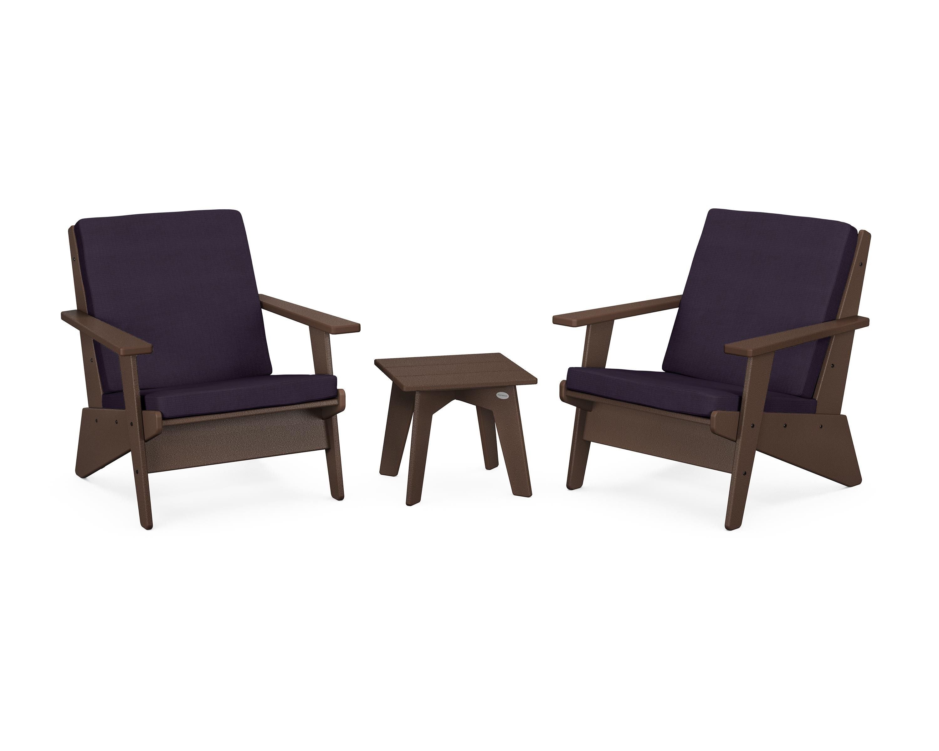 POLYWOOD Riviera Modern Lounge 3-Piece Set in Mahogany / Navy Linen
