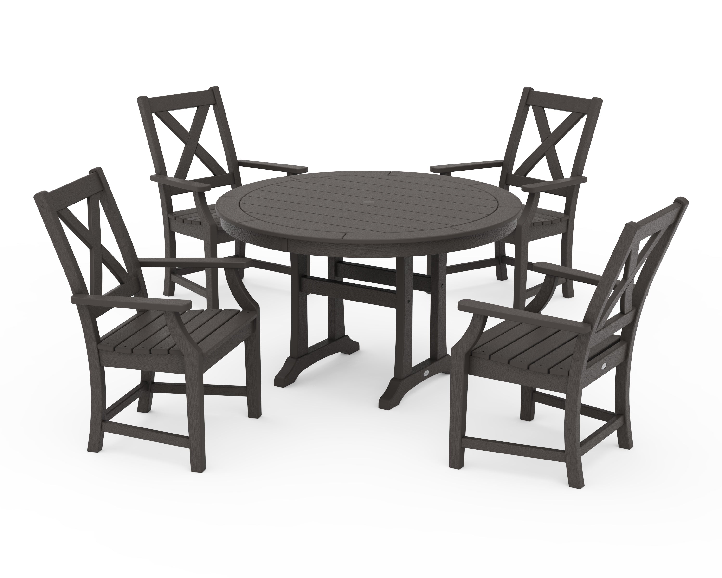 POLYWOOD Braxton 5-Piece Nautical Trestle Arm Chair Dining Set in Vintage Coffee