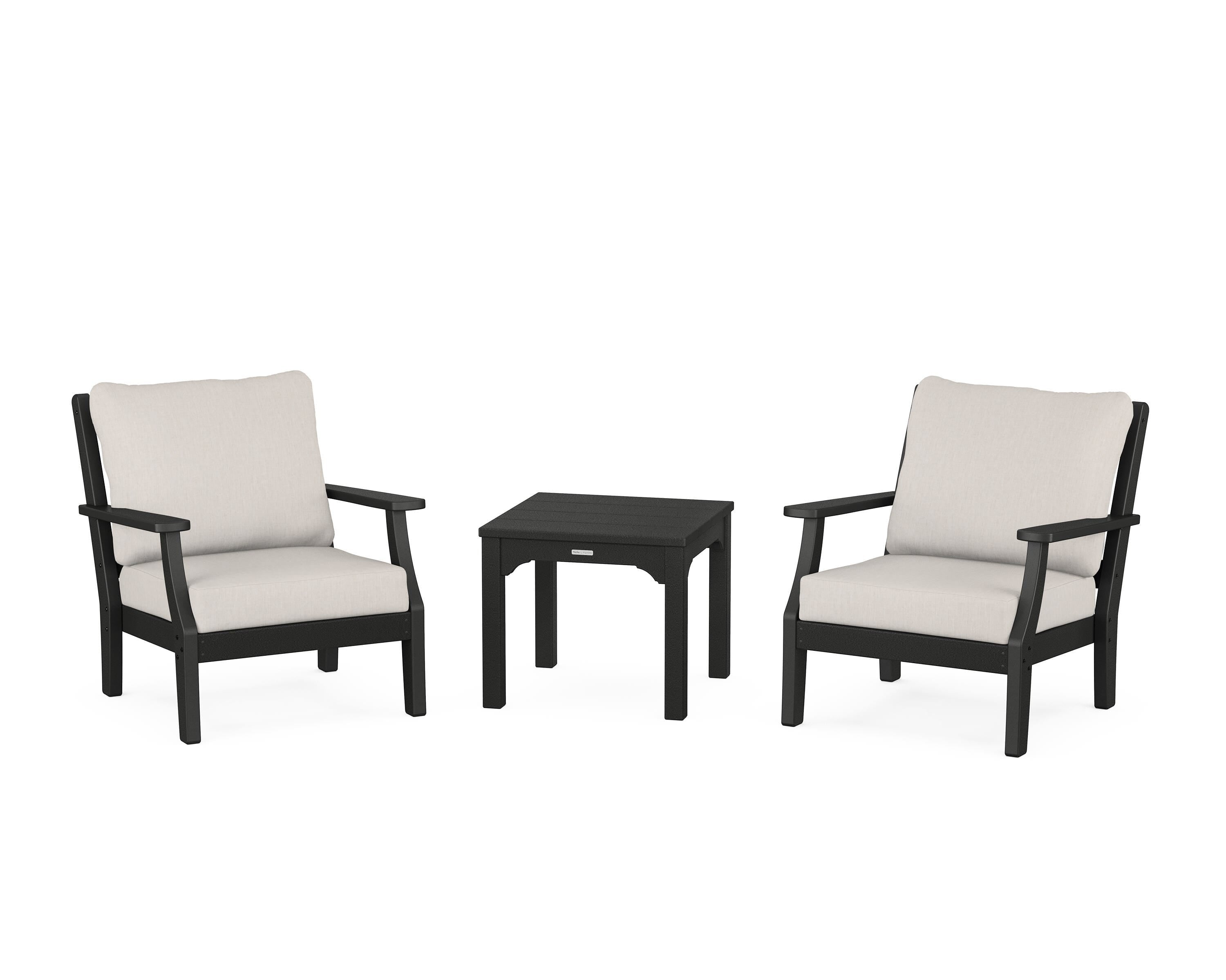 Martha Stewart by POLYWOOD Chinoiserie 3-Piece Deep Seating Set in Black / Cast Ash