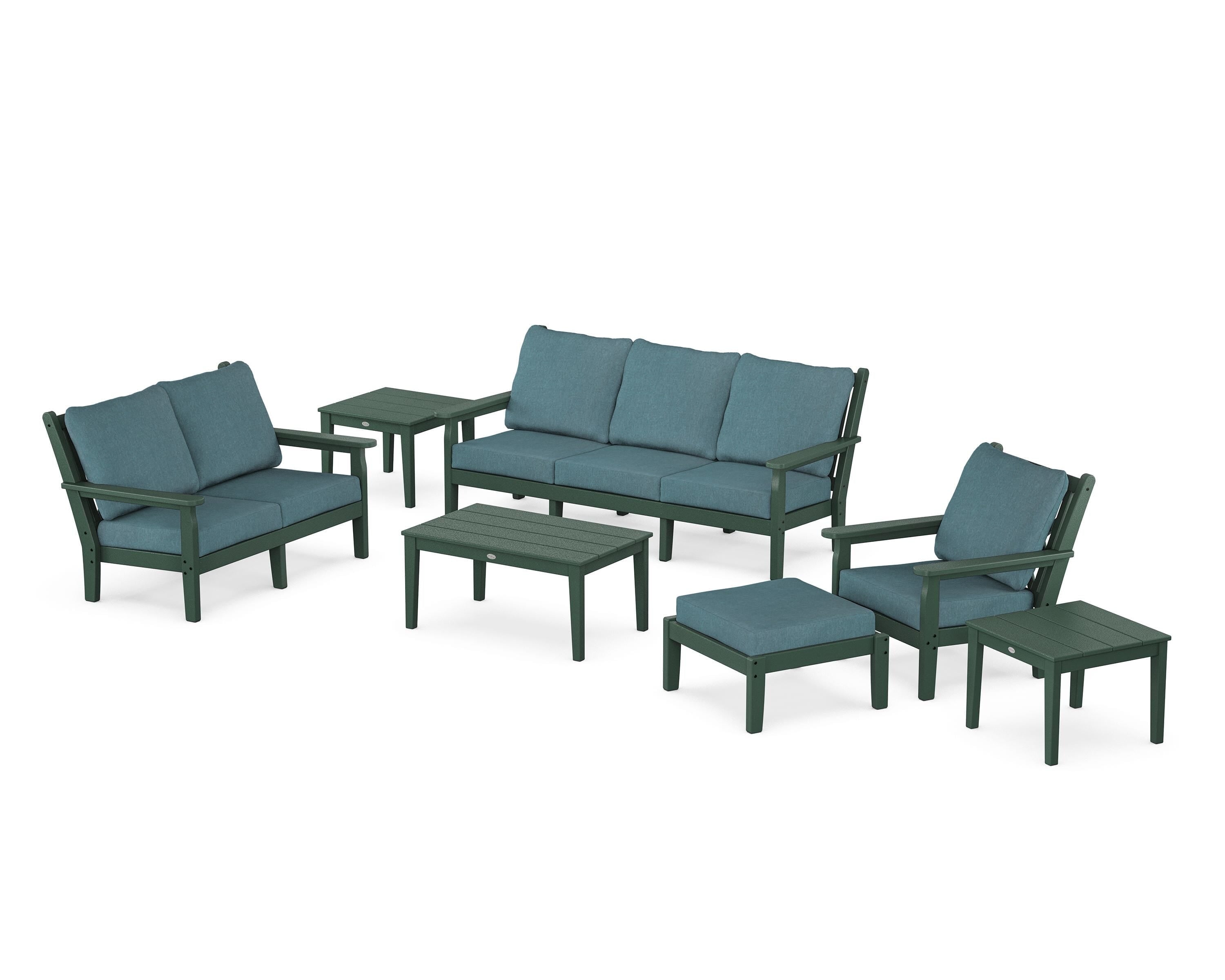 POLYWOOD Chippendale 7-Piece Deep Seating Set in Green / Ocean Teal