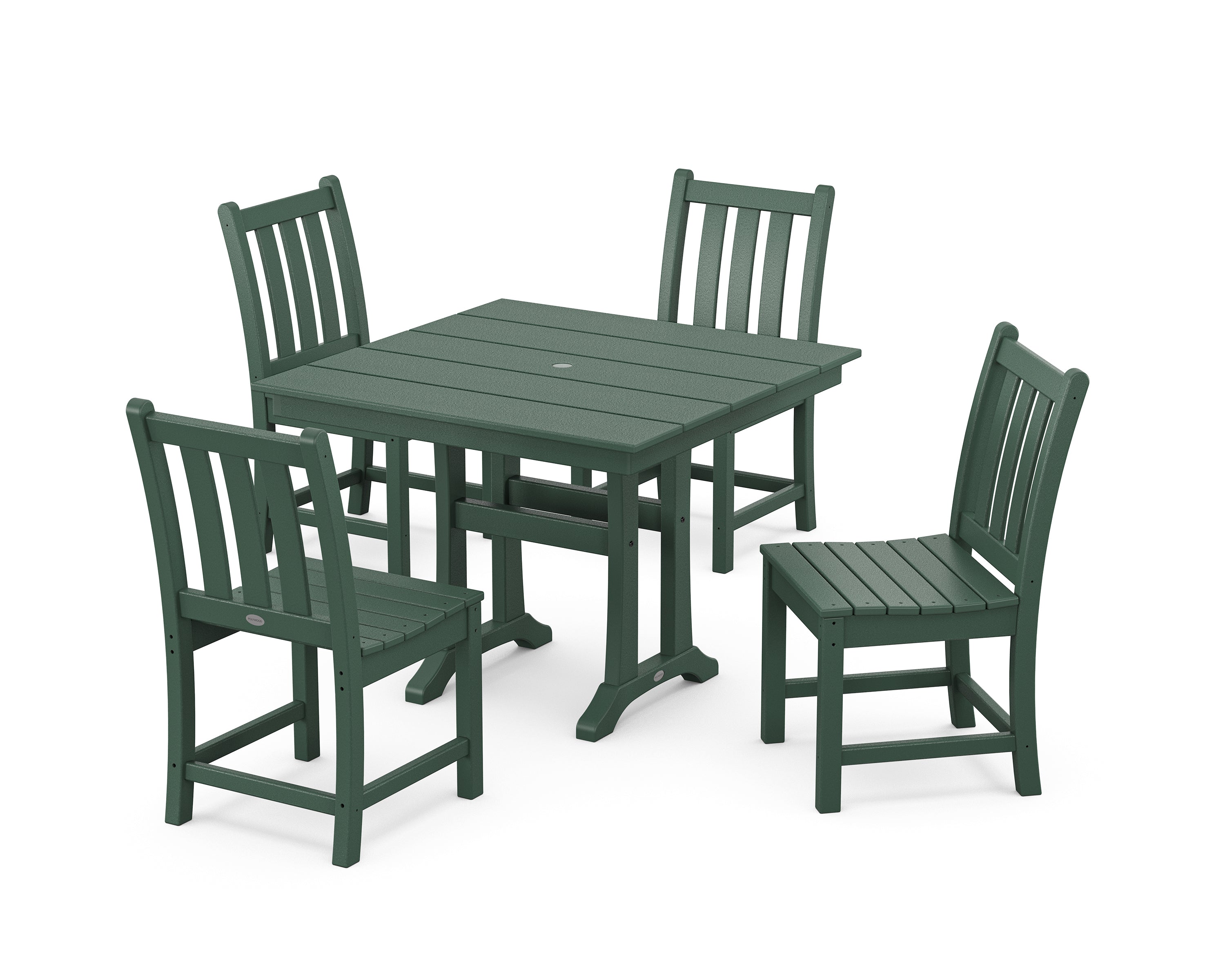 POLYWOOD Traditional Garden 5-Piece Farmhouse Trestle Dining Set in Green