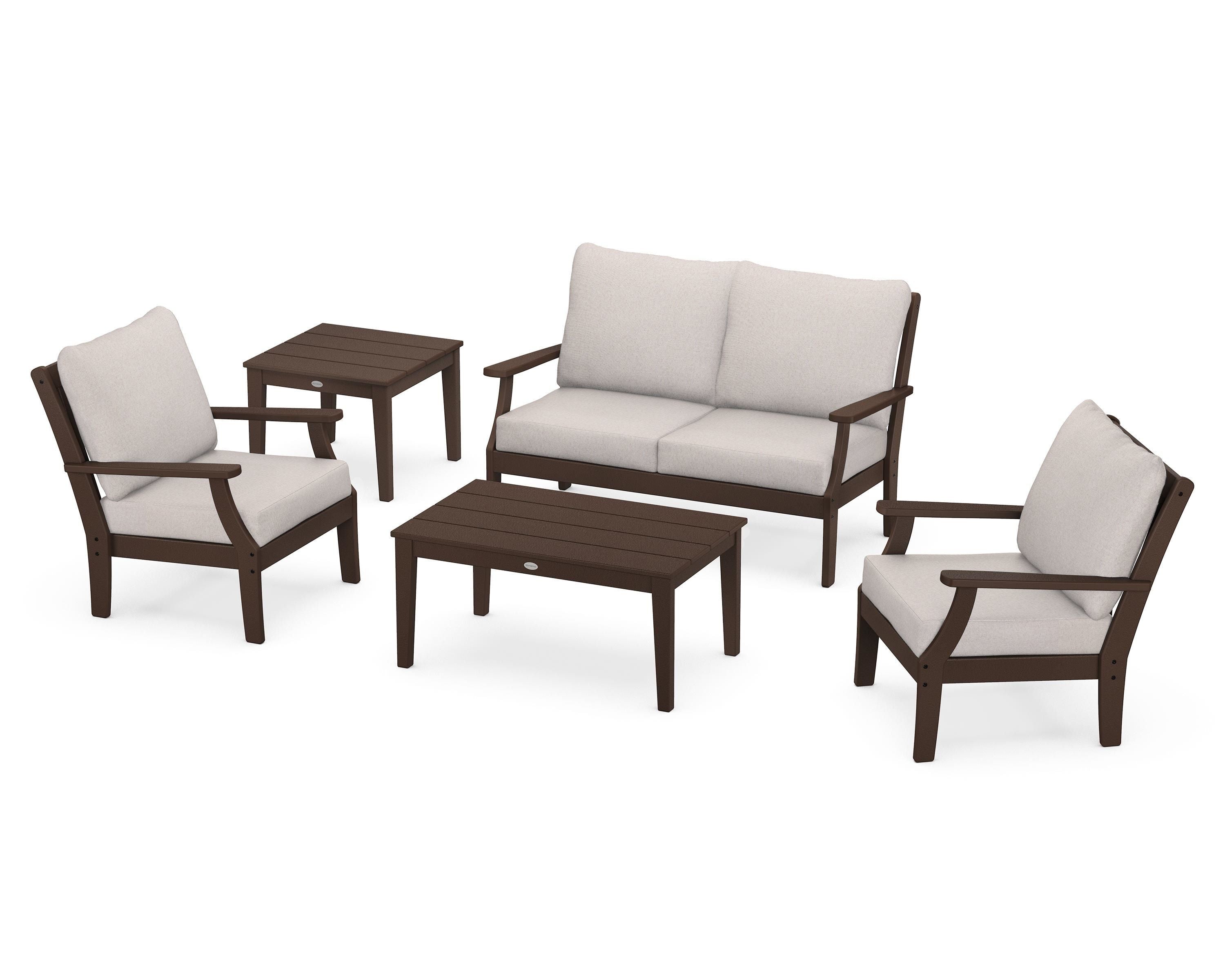 POLYWOOD Braxton 5-Piece Deep Seating Set in Mahogany / Dune Burlap