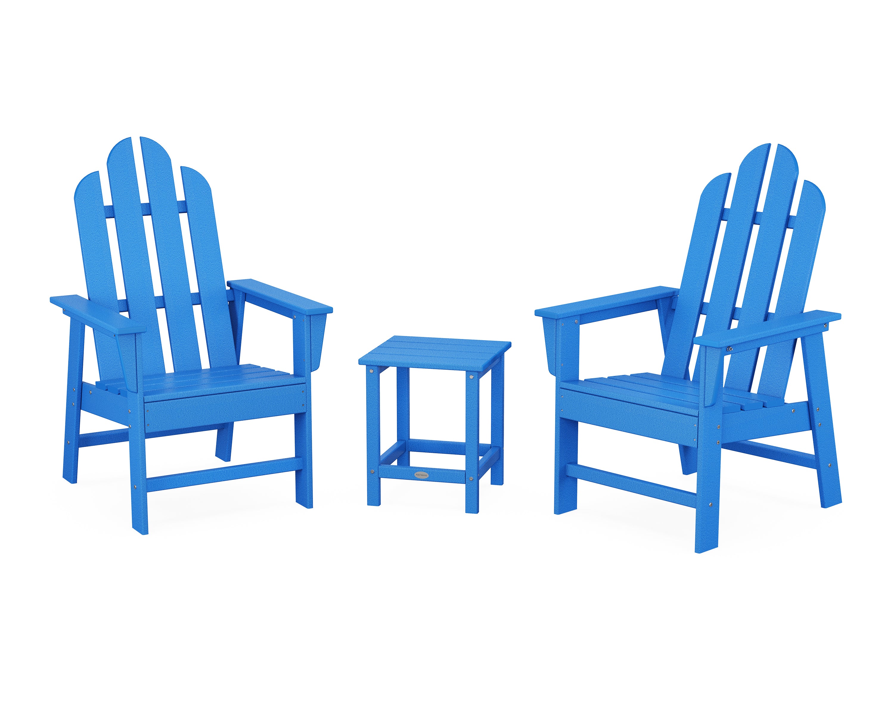 POLYWOOD Long Island 3-Piece Upright Adirondack Chair Set in Pacific Blue