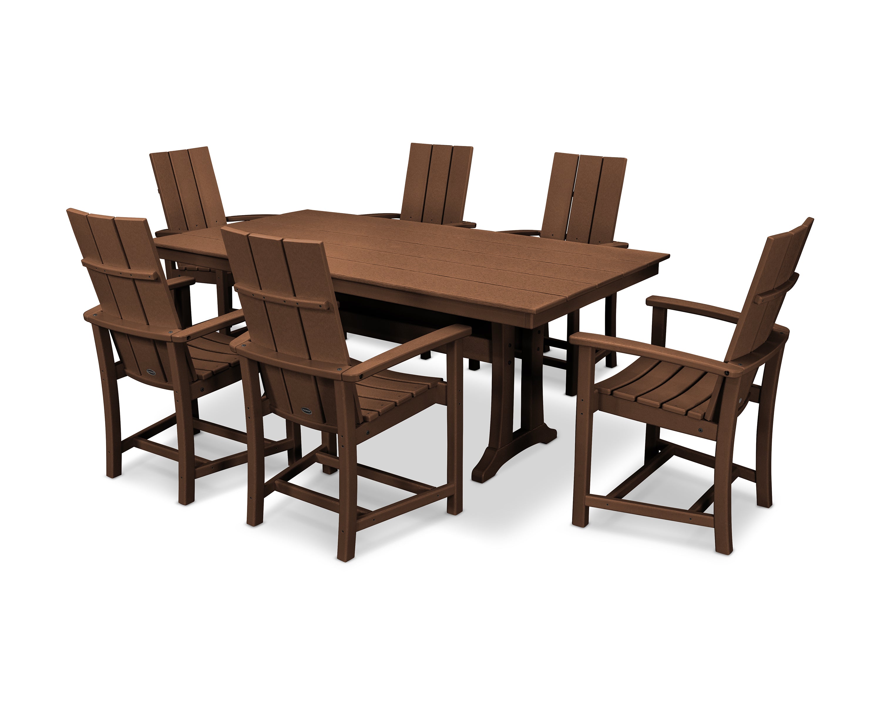 POLYWOOD Modern Adirondack 7-Piece Farmhouse Dining Set with Trestle Legs in Teak