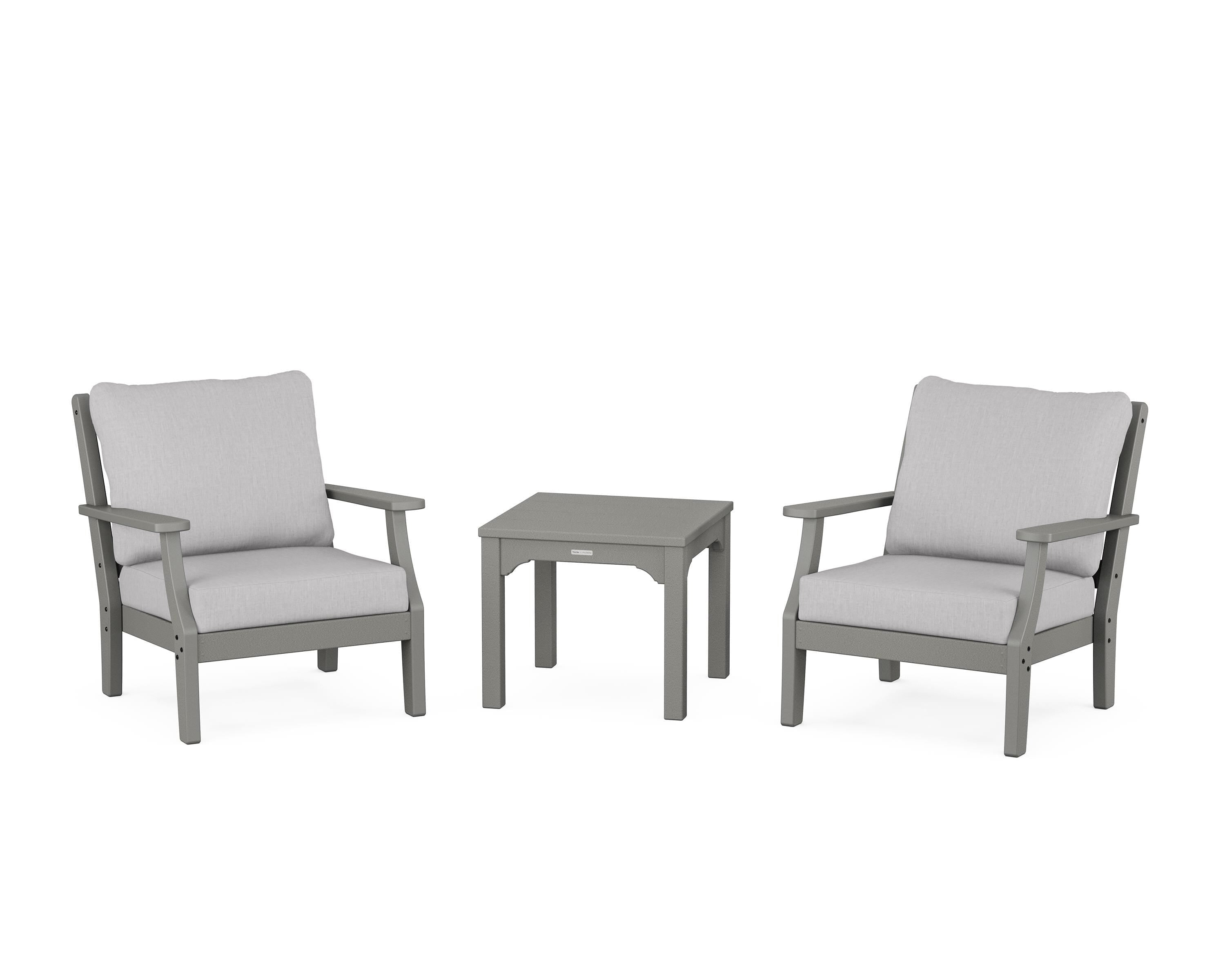 Martha Stewart by POLYWOOD Chinoiserie 3-Piece Deep Seating Set in Slate Grey / Granite