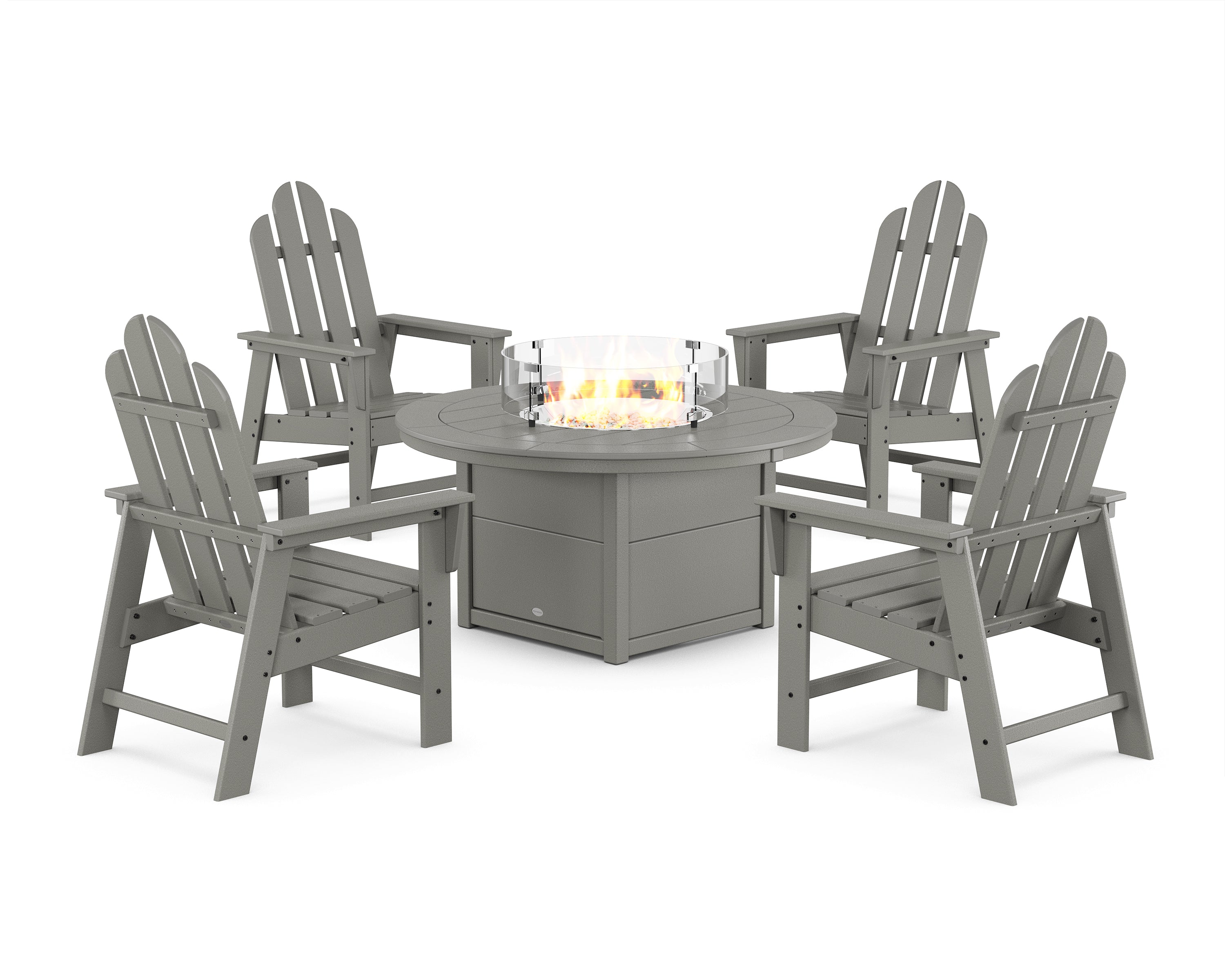 POLYWOOD Long Island 4-Piece Upright Adirondack Conversation Set with Fire Pit Table in Slate Grey