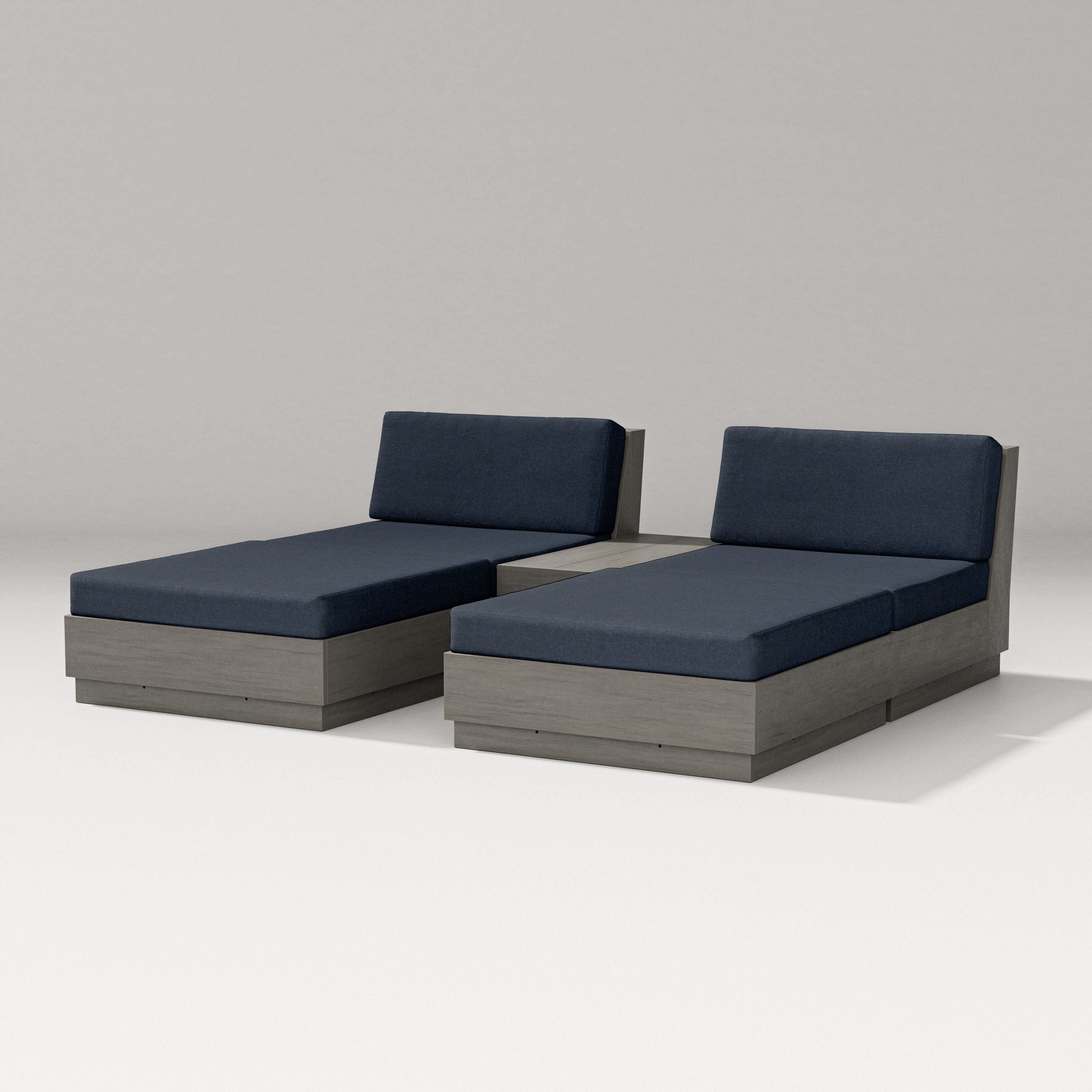 PW Designer Series Elevate Double Chaise Set in Driftwood / Marine Indigo