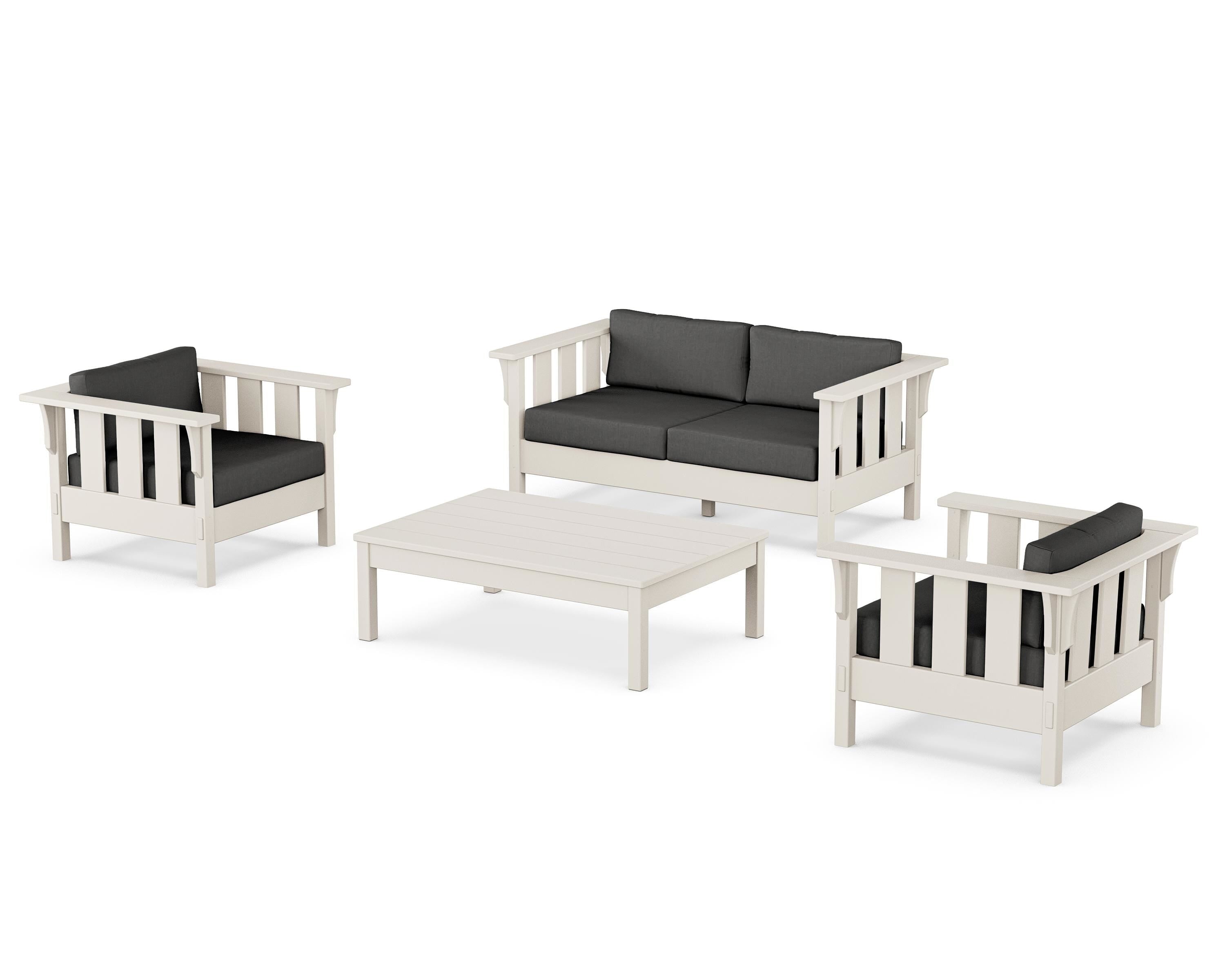 Martha Stewart by POLYWOOD Acadia 4-Piece Deep Seating Set with Loveseat in Sand / Spectrum Carbon