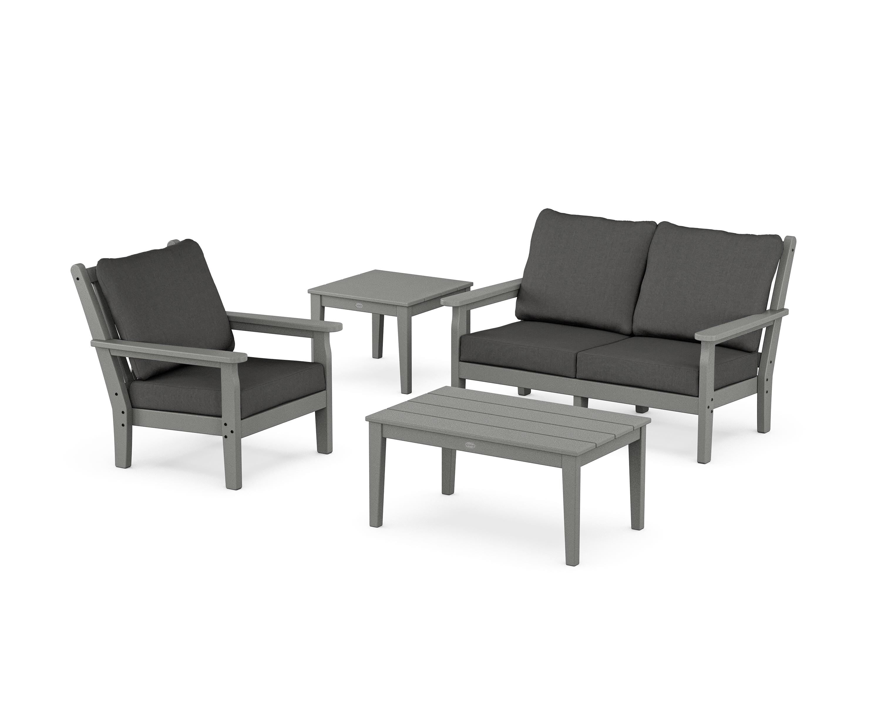 POLYWOOD Chippendale 4-Piece Deep Seating Set in Slate Grey / Spectrum Carbon