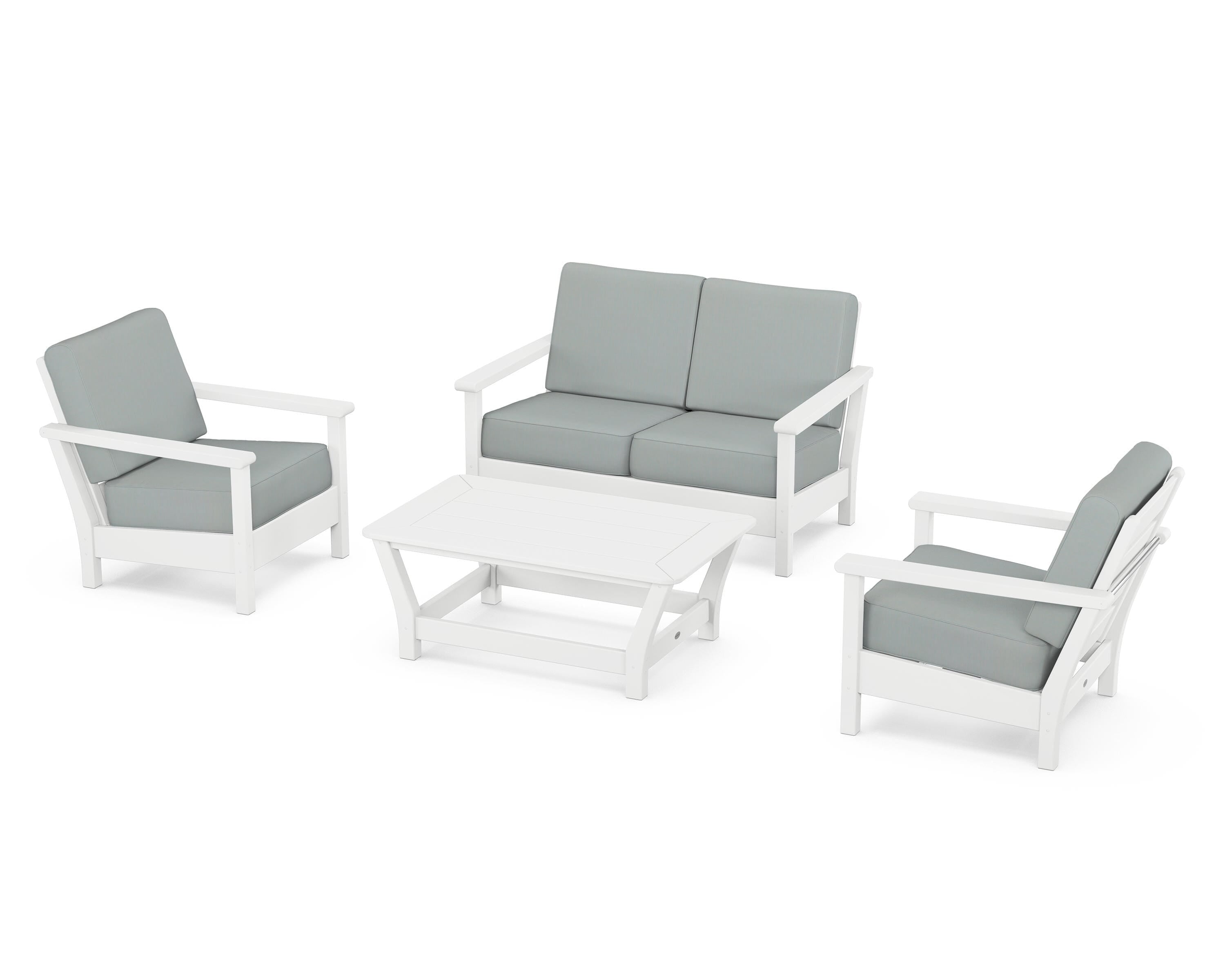 POLYWOOD Harbour 4-Piece Deep Seating Set in White / Spa