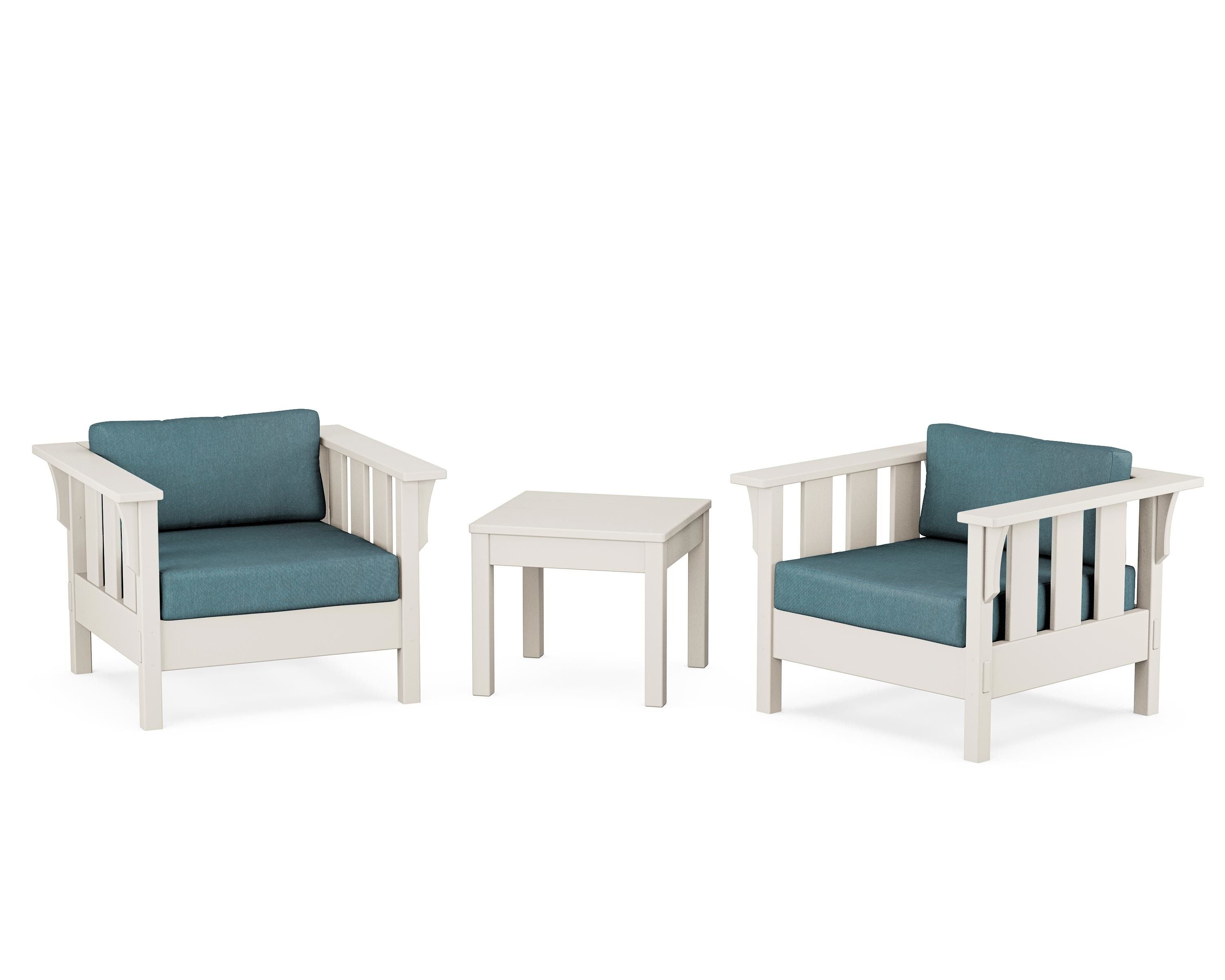 Martha Stewart by POLYWOOD Acadia 3-Piece Deep Seating Set in Sand / Ocean Teal