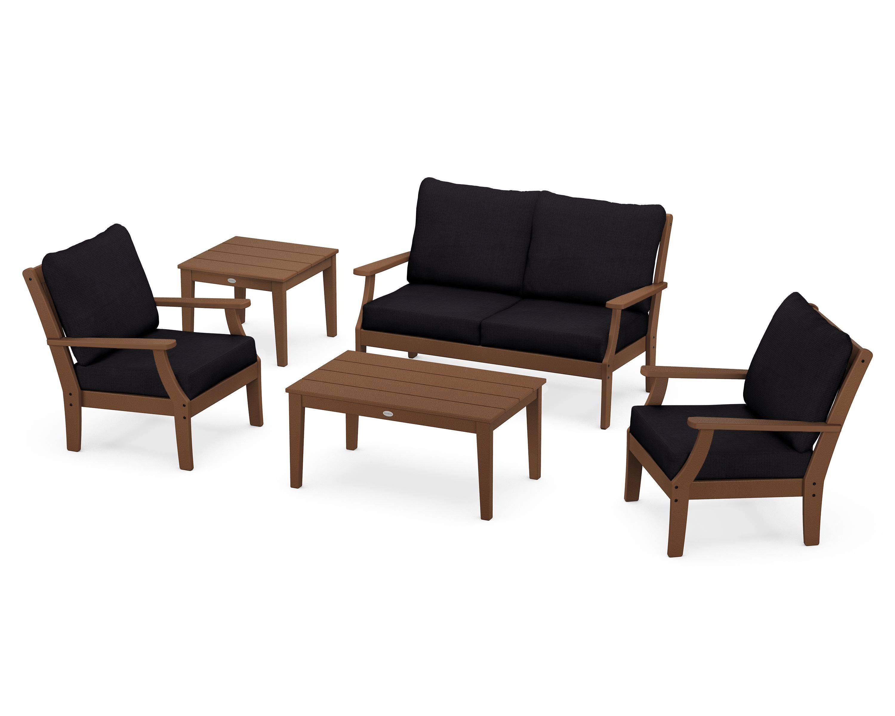 POLYWOOD Braxton 5-Piece Deep Seating Set in Teak / Midnight Linen