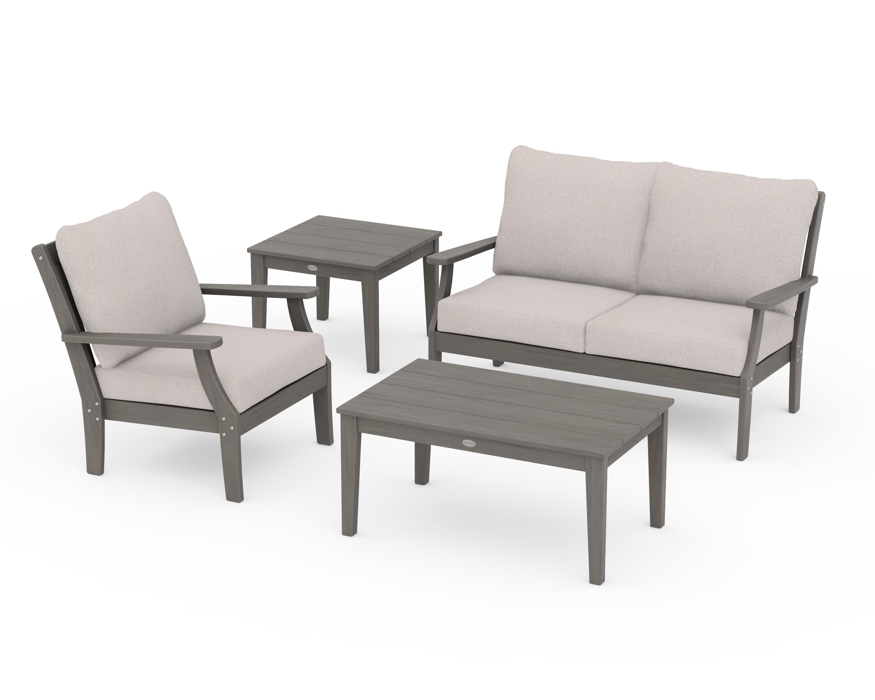 POLYWOOD Braxton 4-Piece Deep Seating Set in Driftwood / Dune Burlap