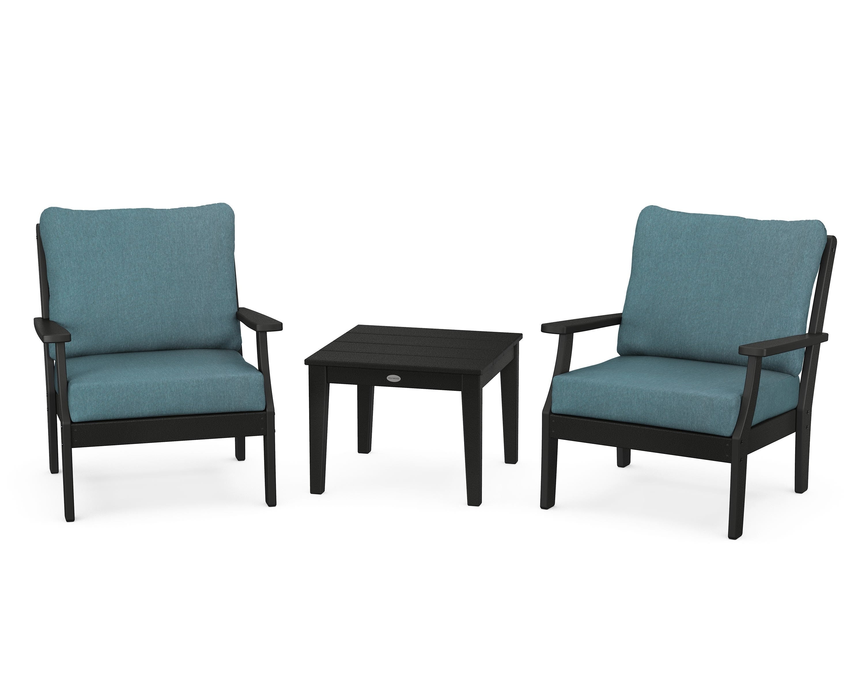 POLYWOOD Braxton 3-Piece Deep Seating Set in Black / Ocean Teal