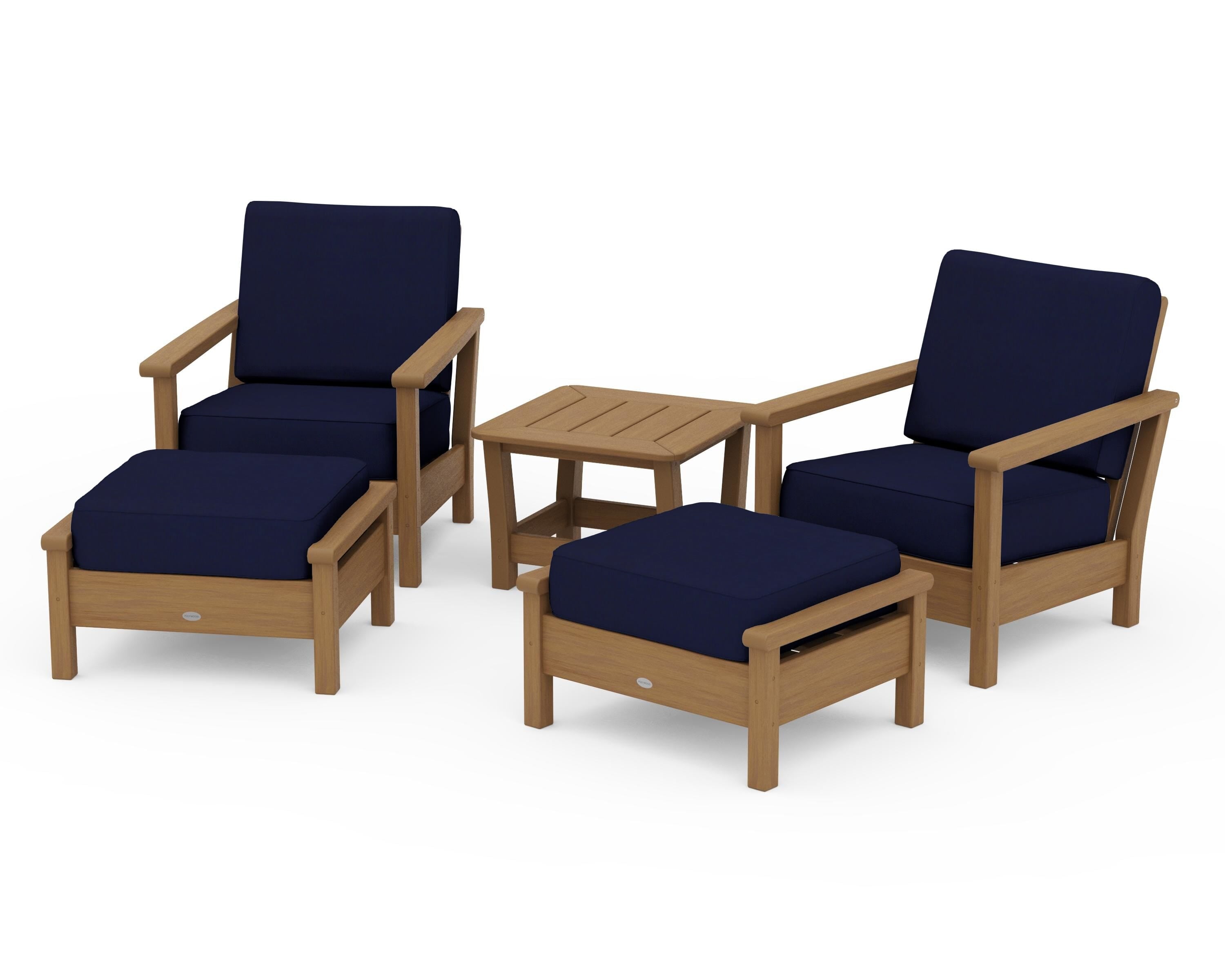 POLYWOOD Harbour 5-Piece Deep Seating Chair Set in Natural / Navy