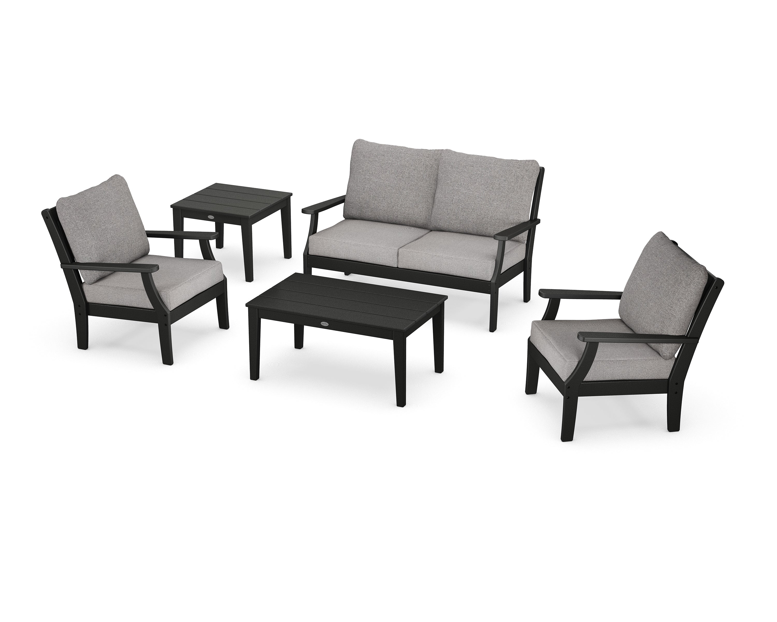 POLYWOOD Braxton 5-Piece Deep Seating Set in Black / Grey Mist