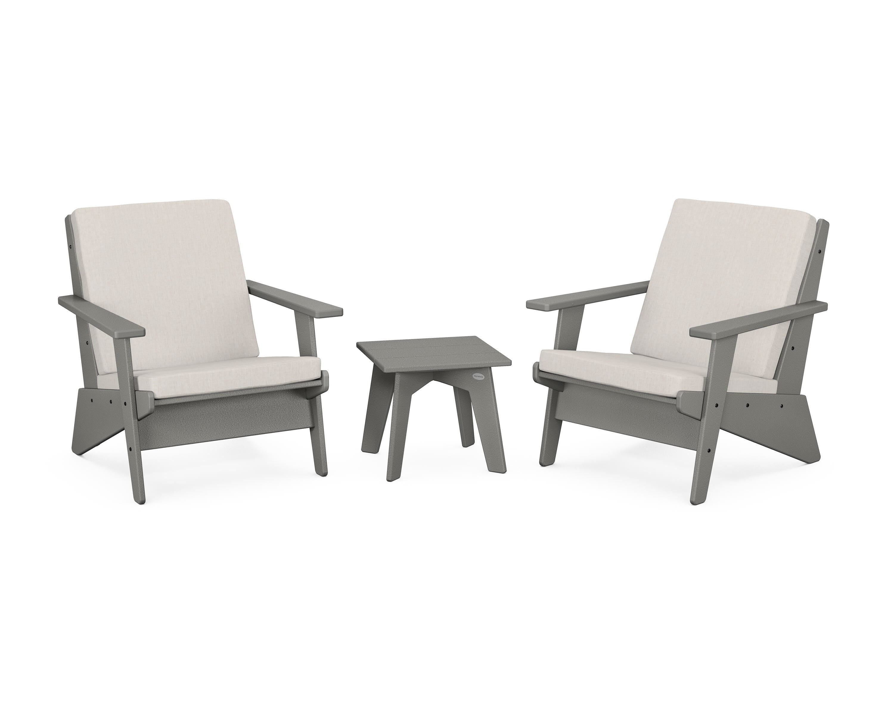 POLYWOOD Riviera Modern Lounge 3-Piece Set in Slate Grey / Cast Ash