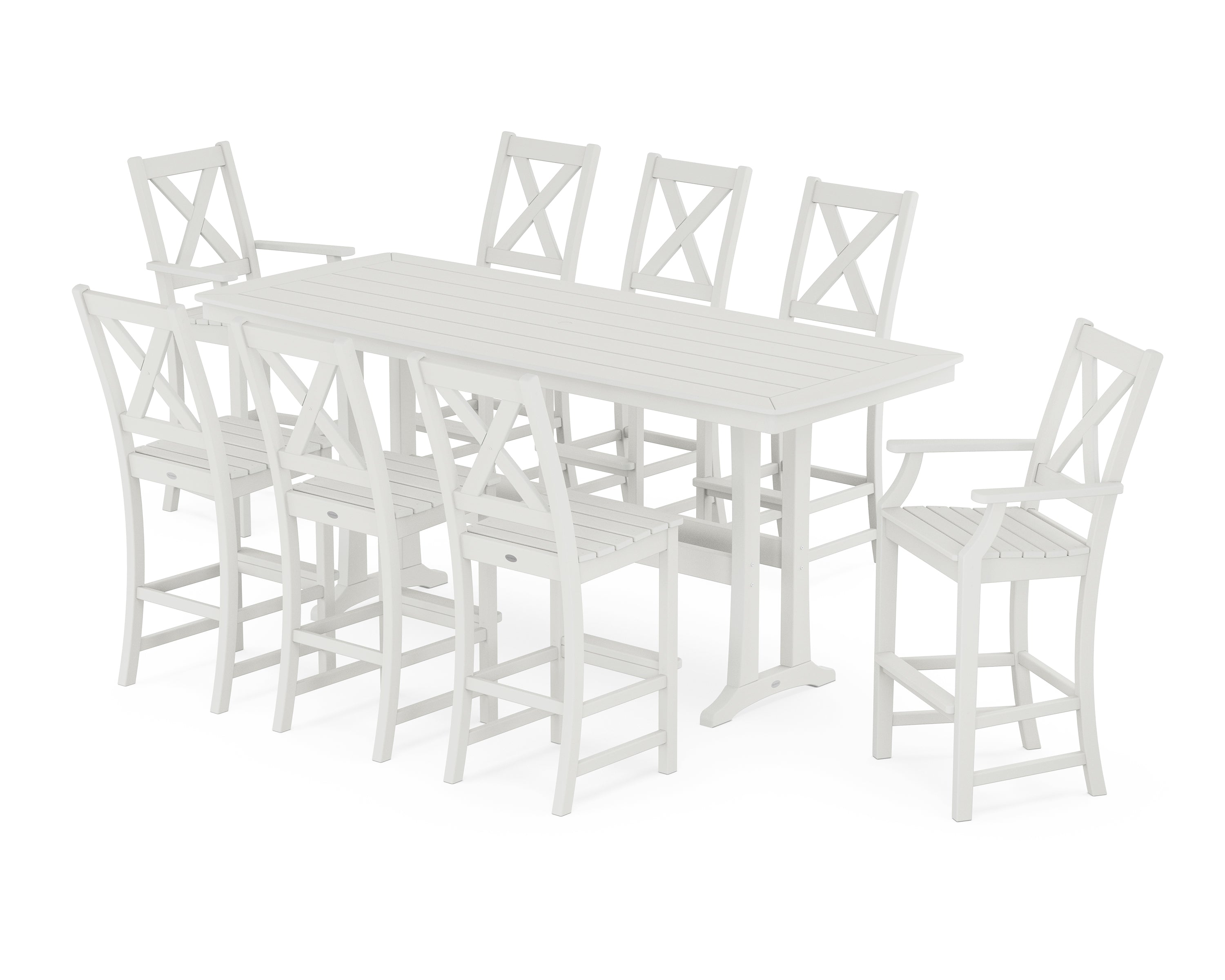 POLYWOOD Braxton 9-Piece Bar Set with Trestle Legs in Vintage White