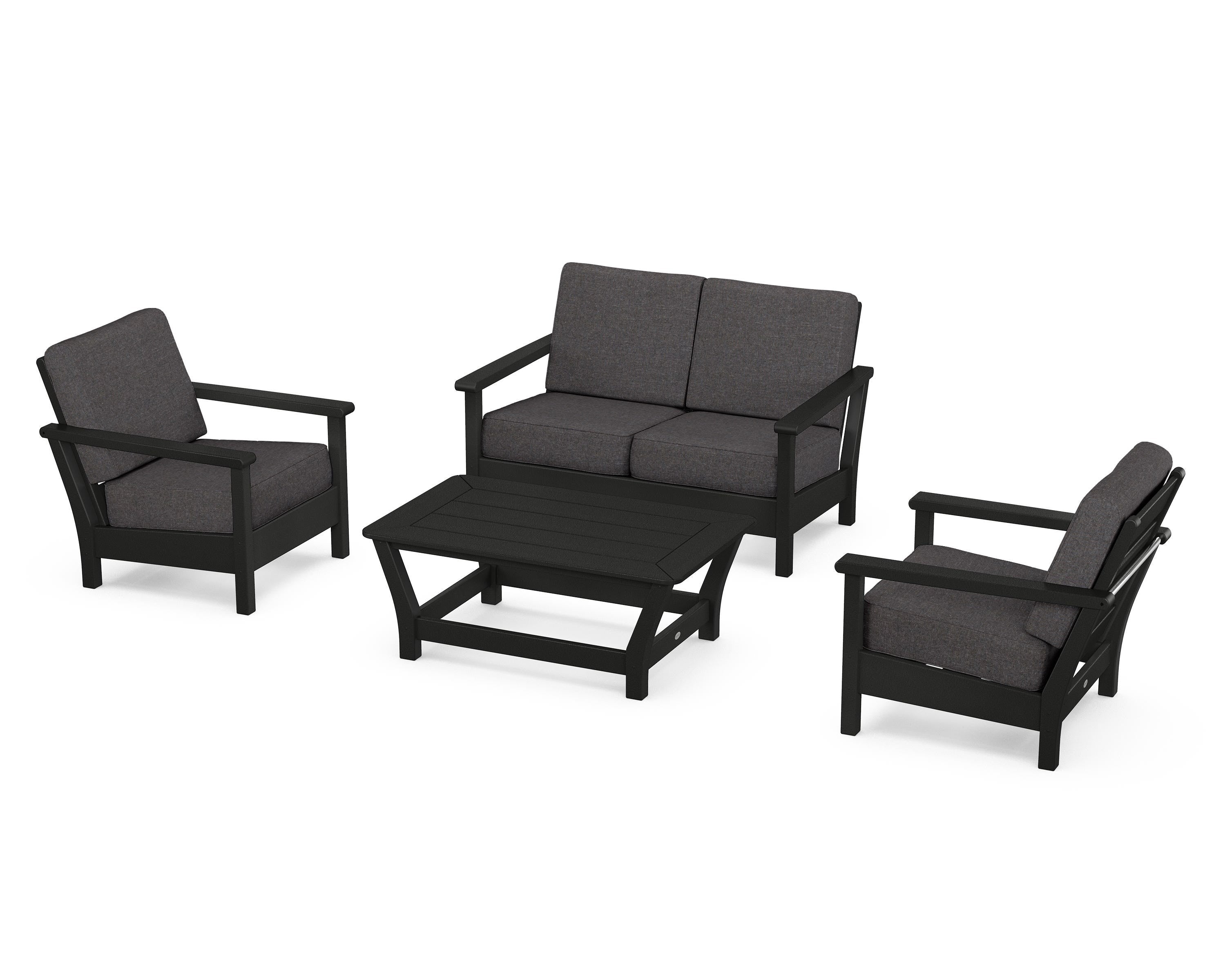 POLYWOOD Harbour 4-Piece Deep Seating Set in Black / Ash Charcoal