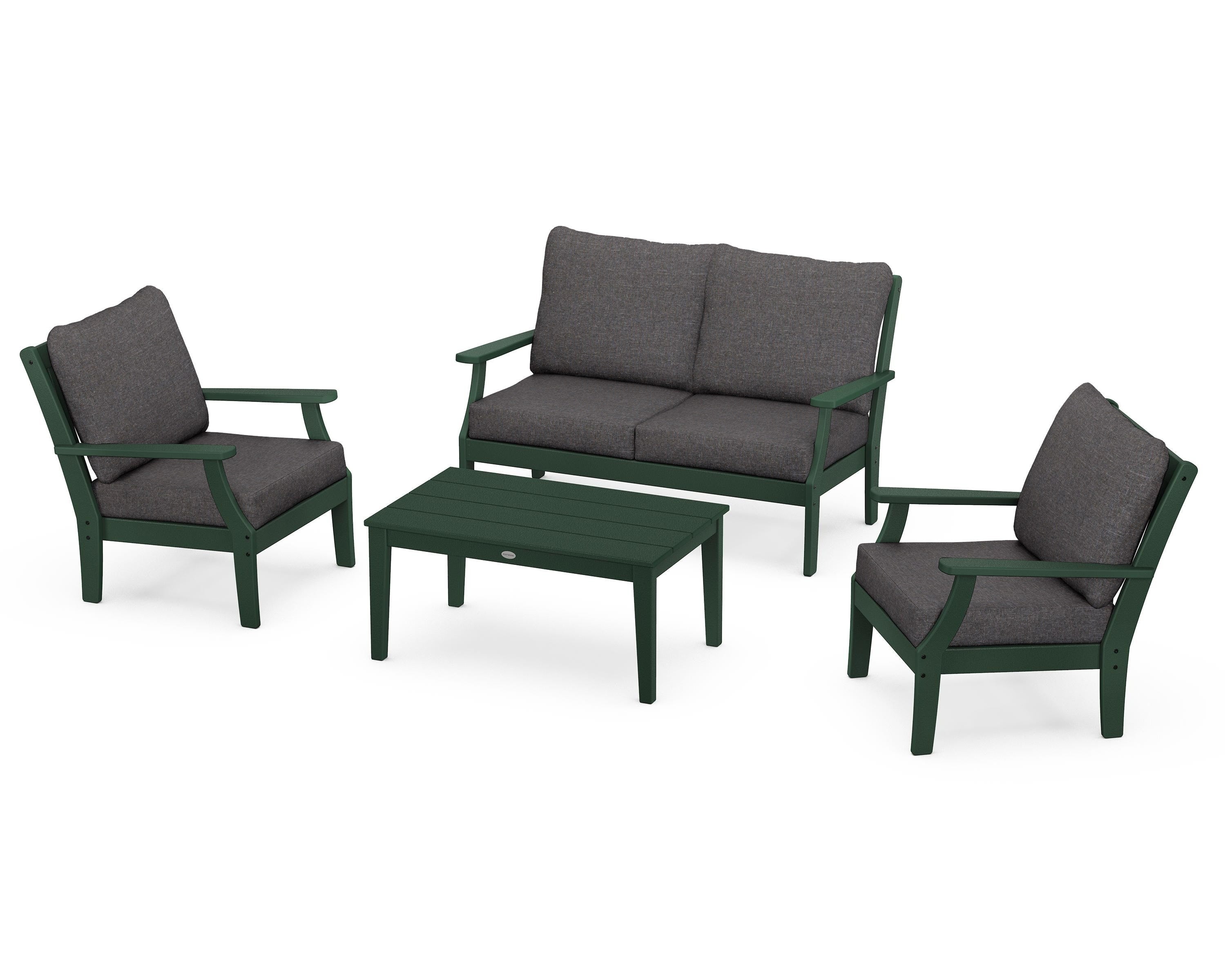 POLYWOOD Braxton 4-Piece Deep Seating Chair Set in Green / Ash Charcoal