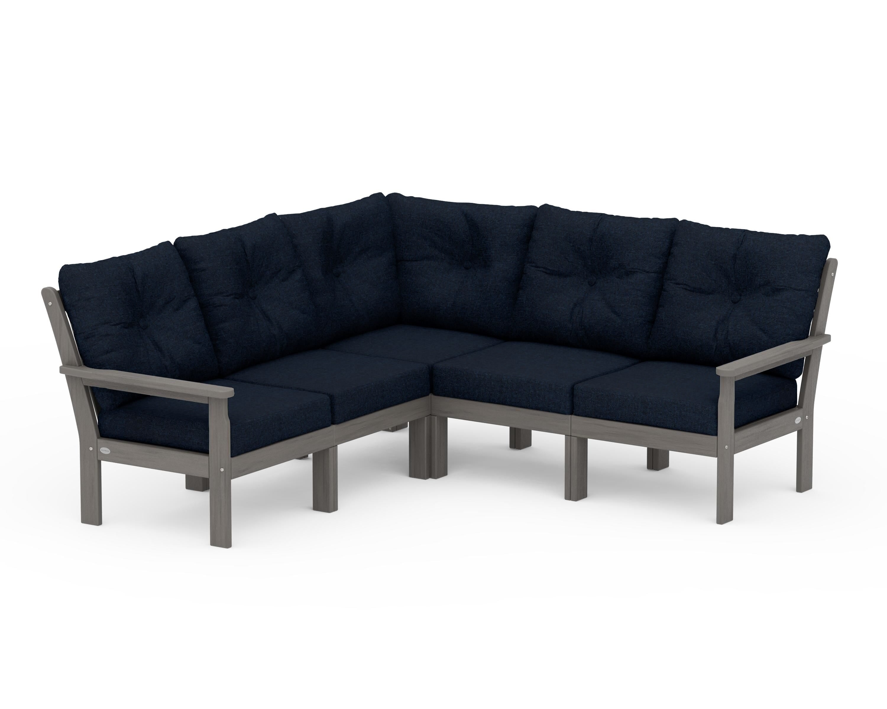 POLYWOOD Vineyard 5-Piece Sectional in Driftwood / Marine Indigo