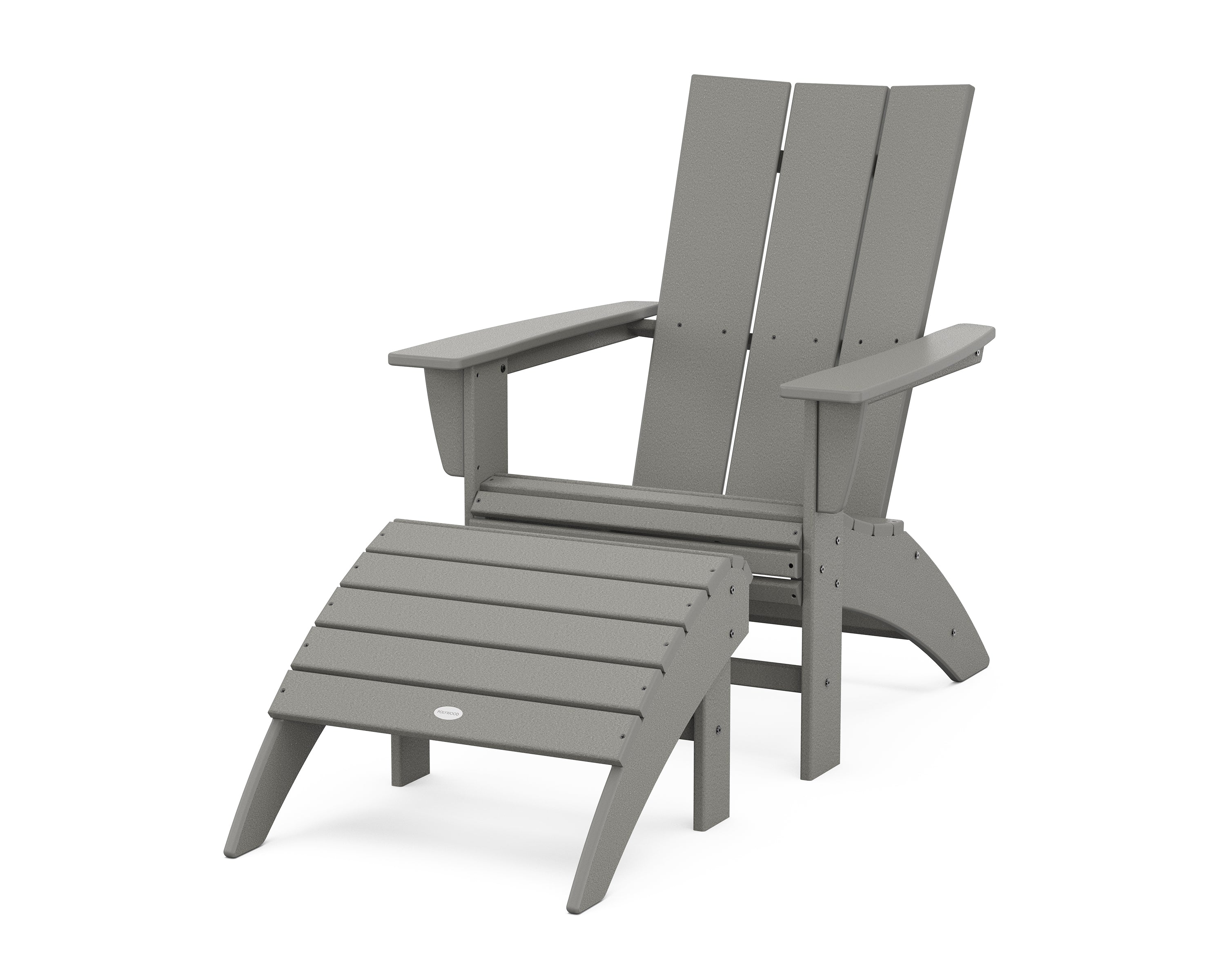 POLYWOOD® Modern Curveback Adirondack Chair 2-Piece Set with Ottoman in Slate Grey