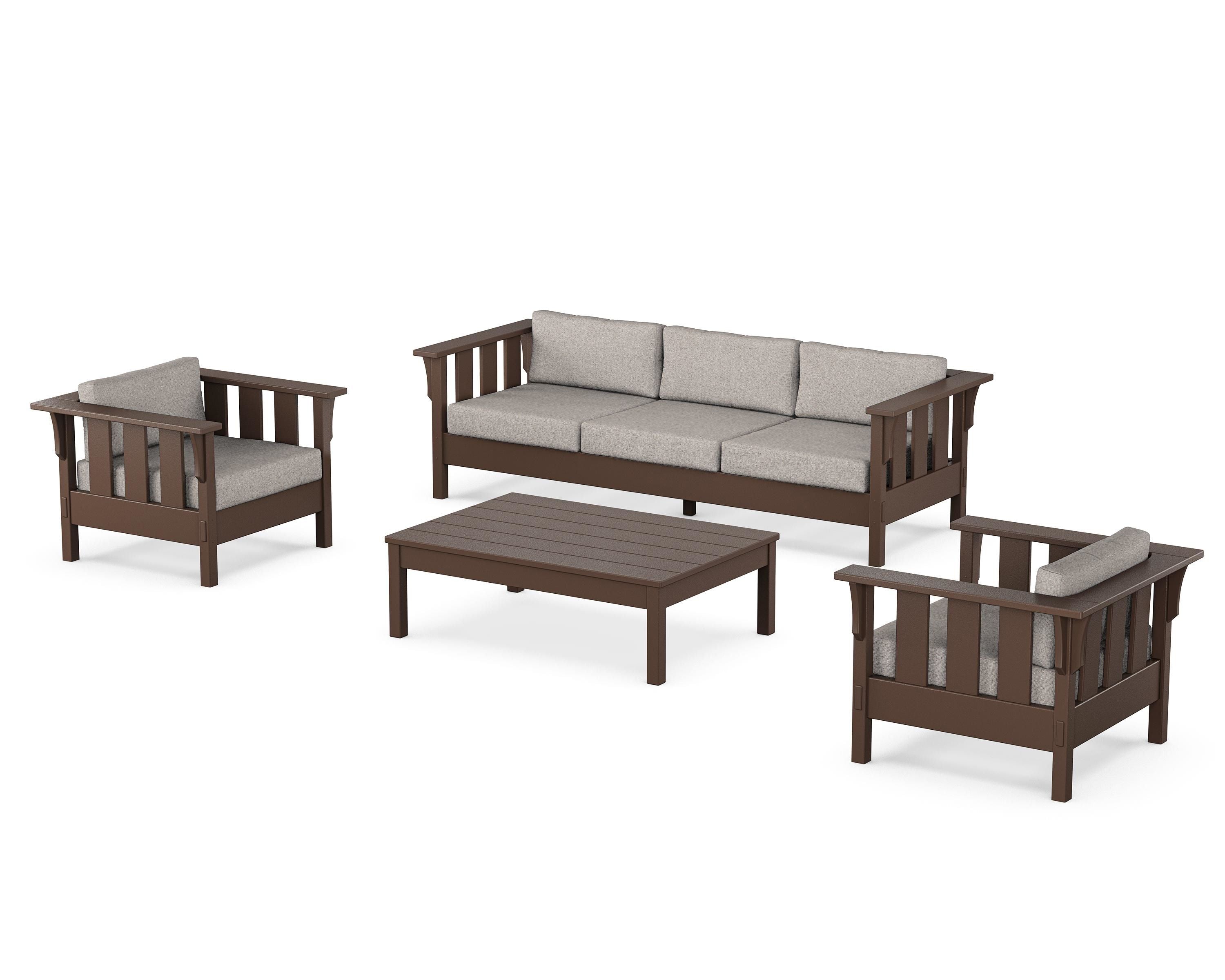 Martha Stewart by POLYWOOD Acadia 4-Piece Deep Seating Set with Sofa in Mahogany / Weathered Tweed