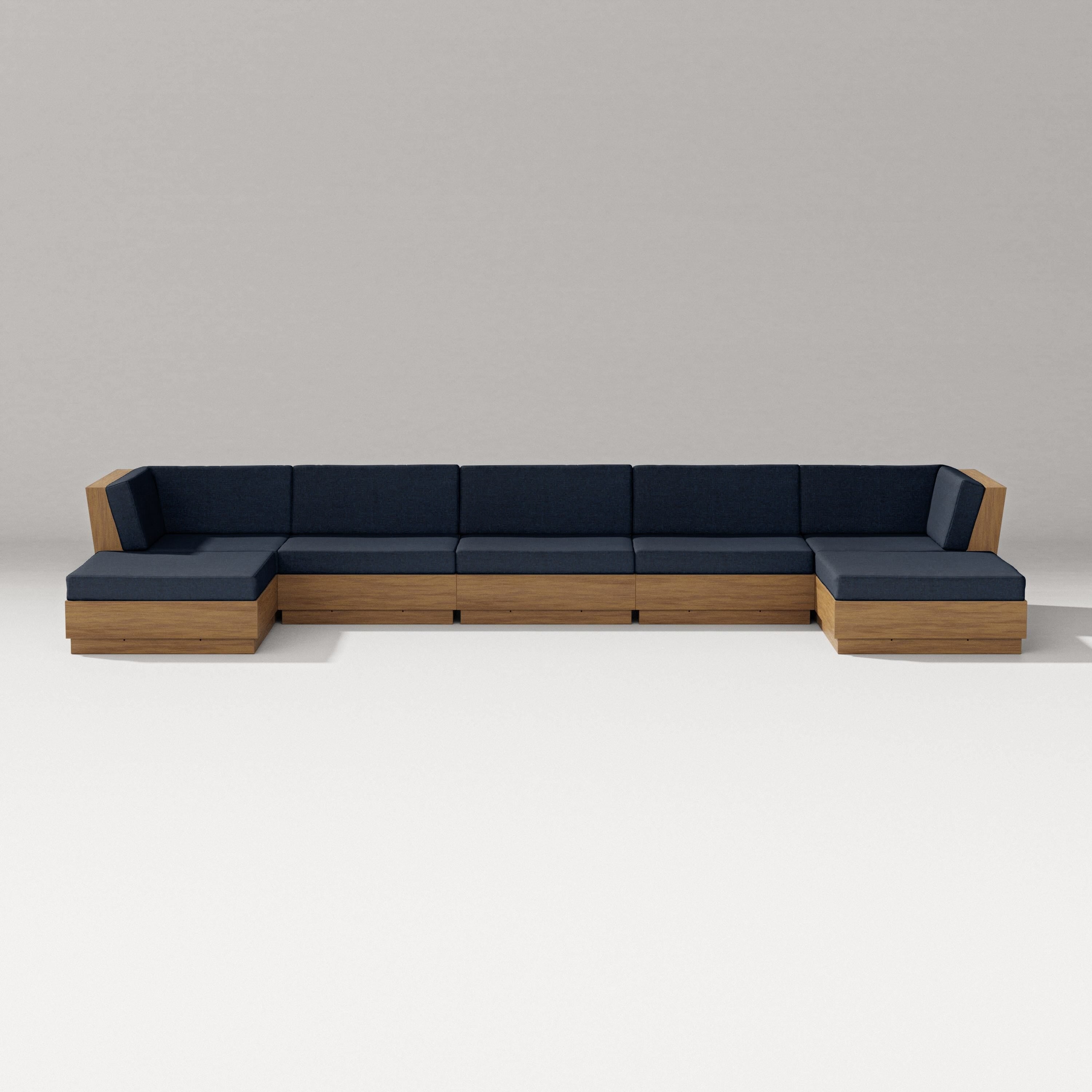 PW Designer Series Elevate 7-Piece Double Chaise Sectional in Natural / Marine Indigo