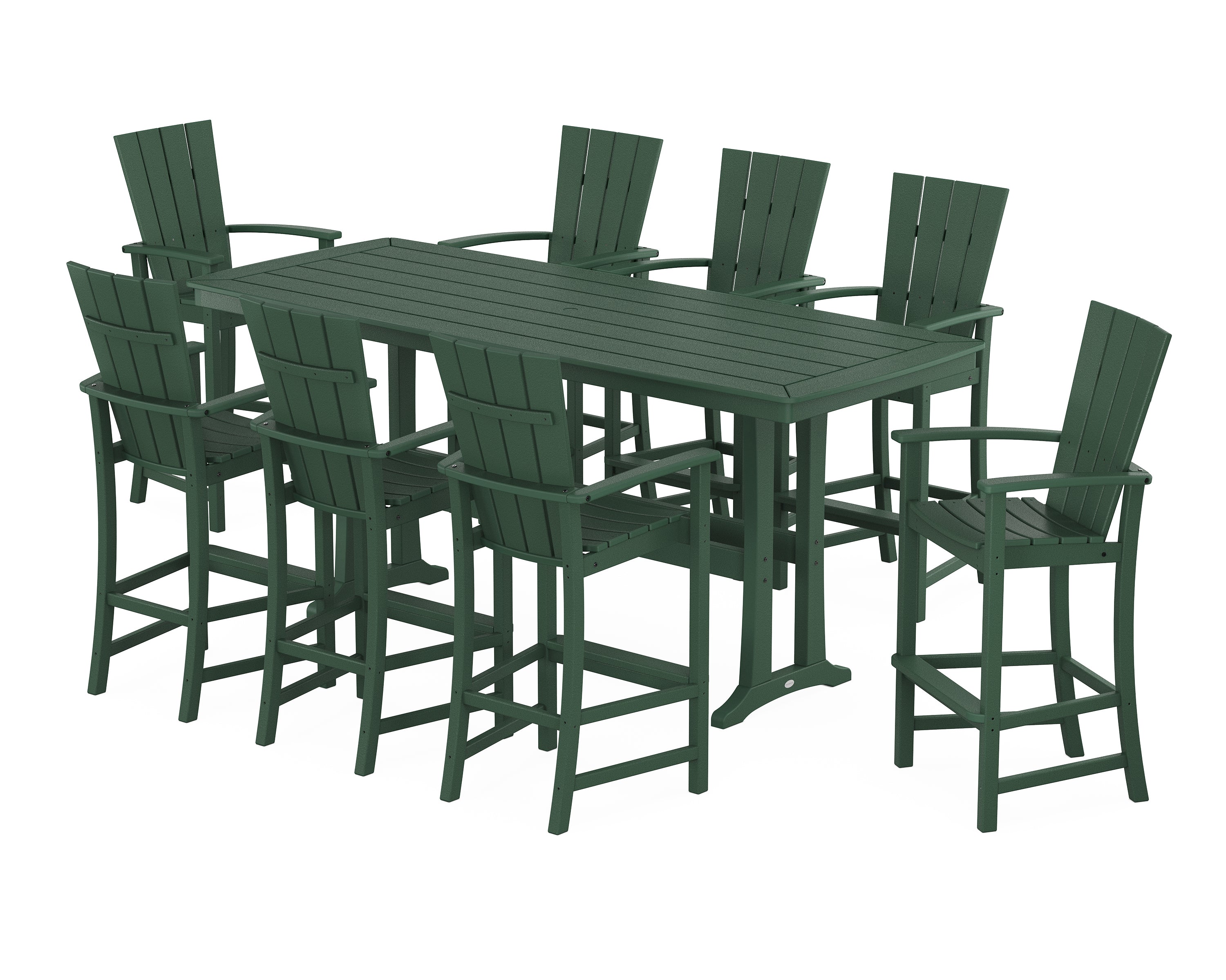 POLYWOOD Quattro Adirondack 9-Piece Bar Set with Trestle Legs in Green