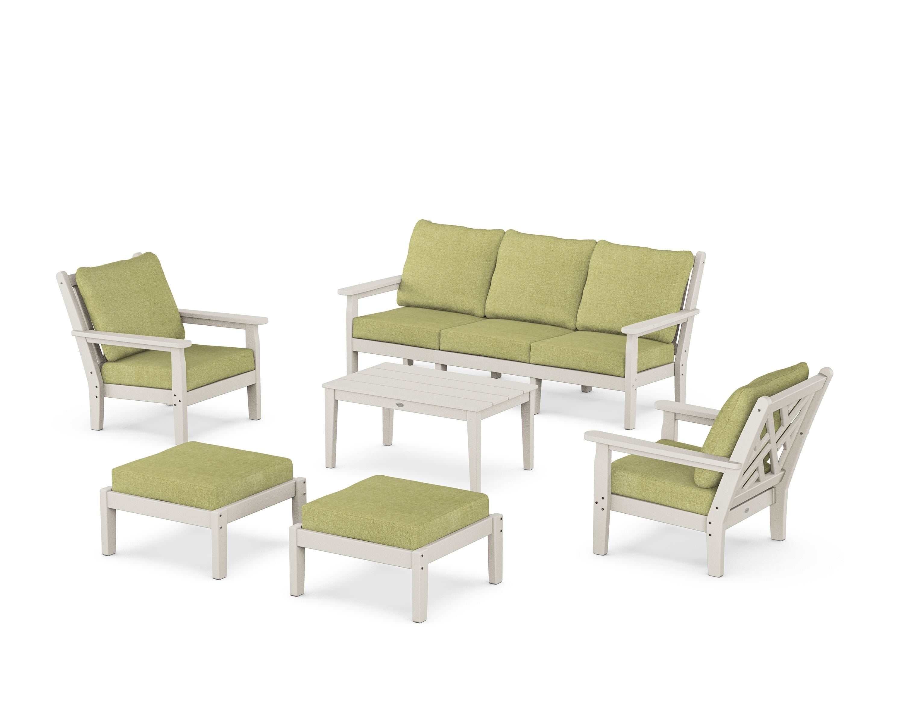 POLYWOOD Chippendale 6-Piece Lounge Sofa Set in Sand / Chartreuse Boucle