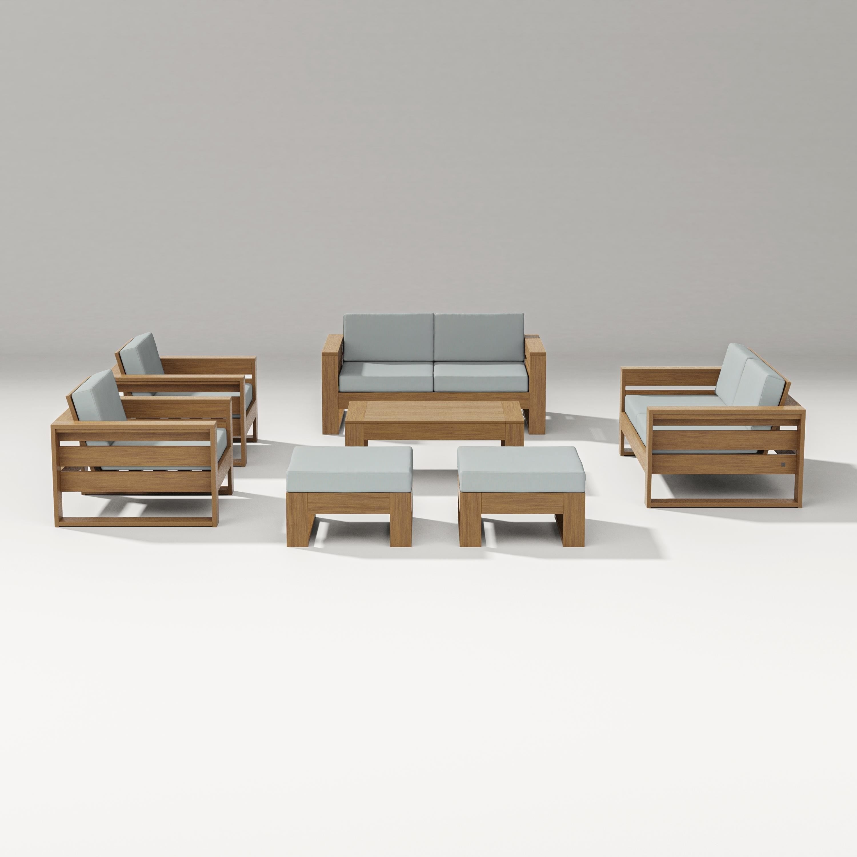 PW Designer Series Latitude 7-Piece Lounge Loveseat Set in Natural / Spa