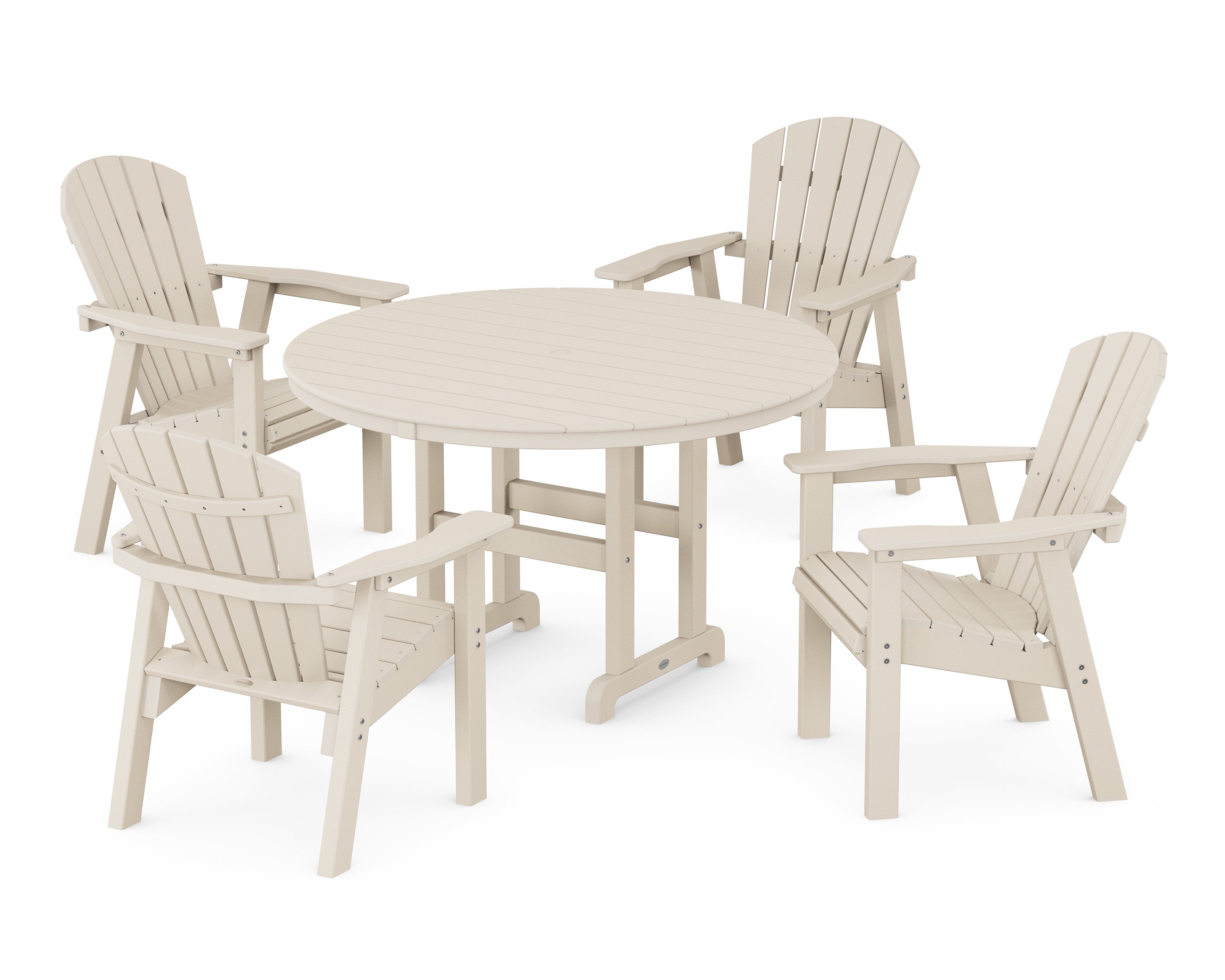 POLYWOOD® Seashell 5-Piece Round Farmhouse Dining Set in Sand