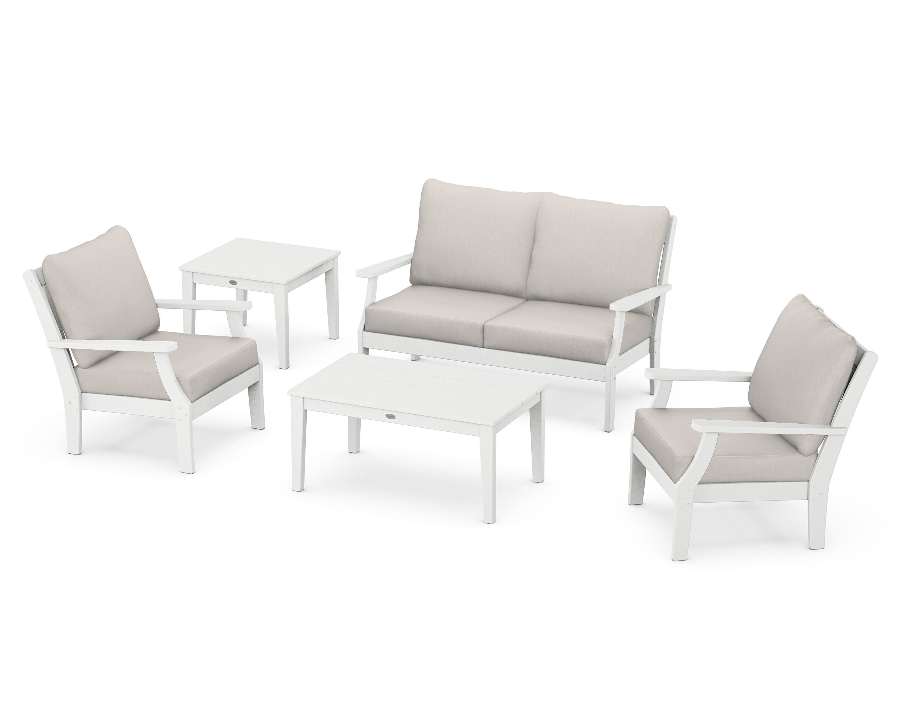 POLYWOOD Braxton 5-Piece Deep Seating Set in White / Cast Ash