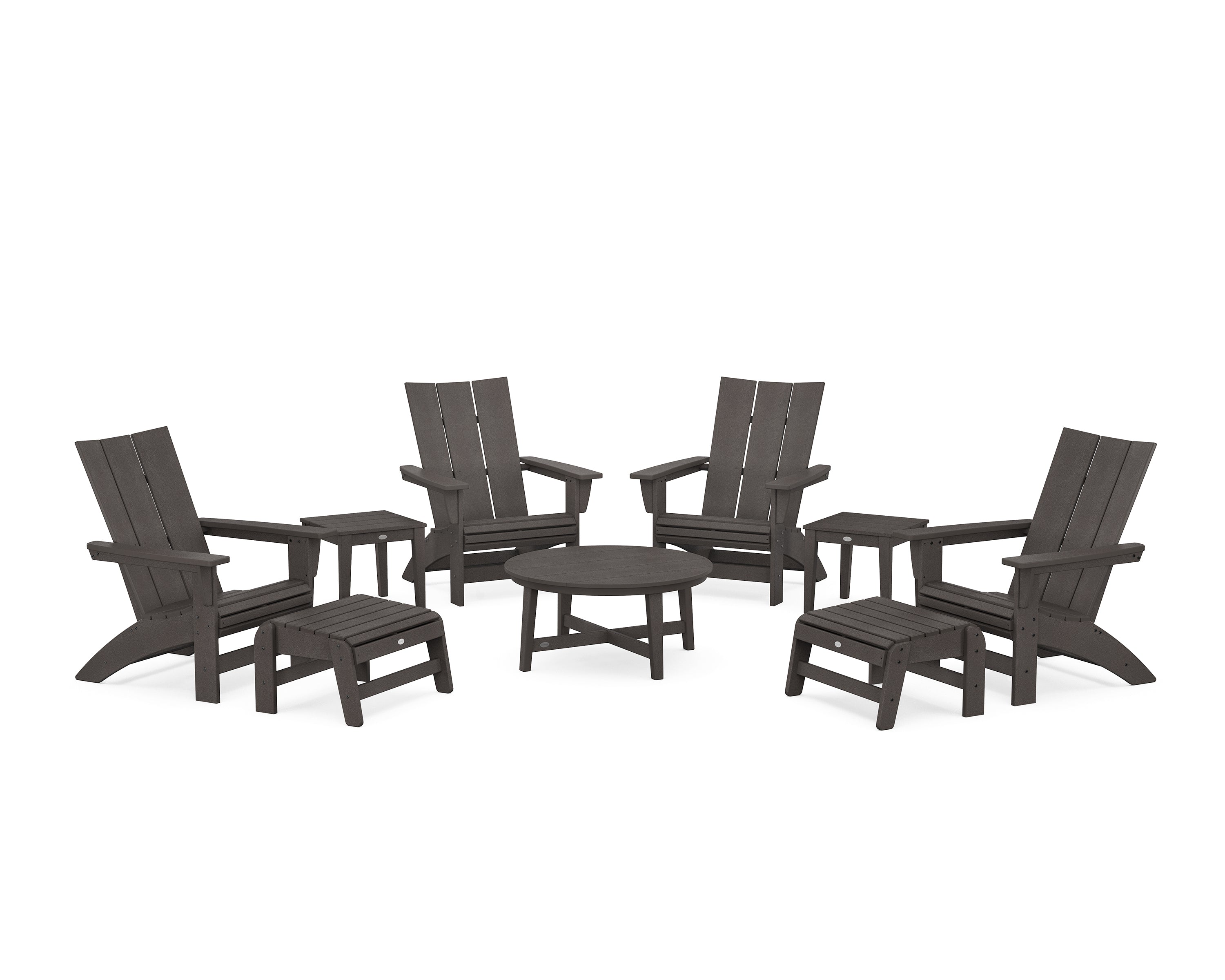 POLYWOOD Modern Grand Adirondack 9-Piece Conversation Set in Vintage Coffee