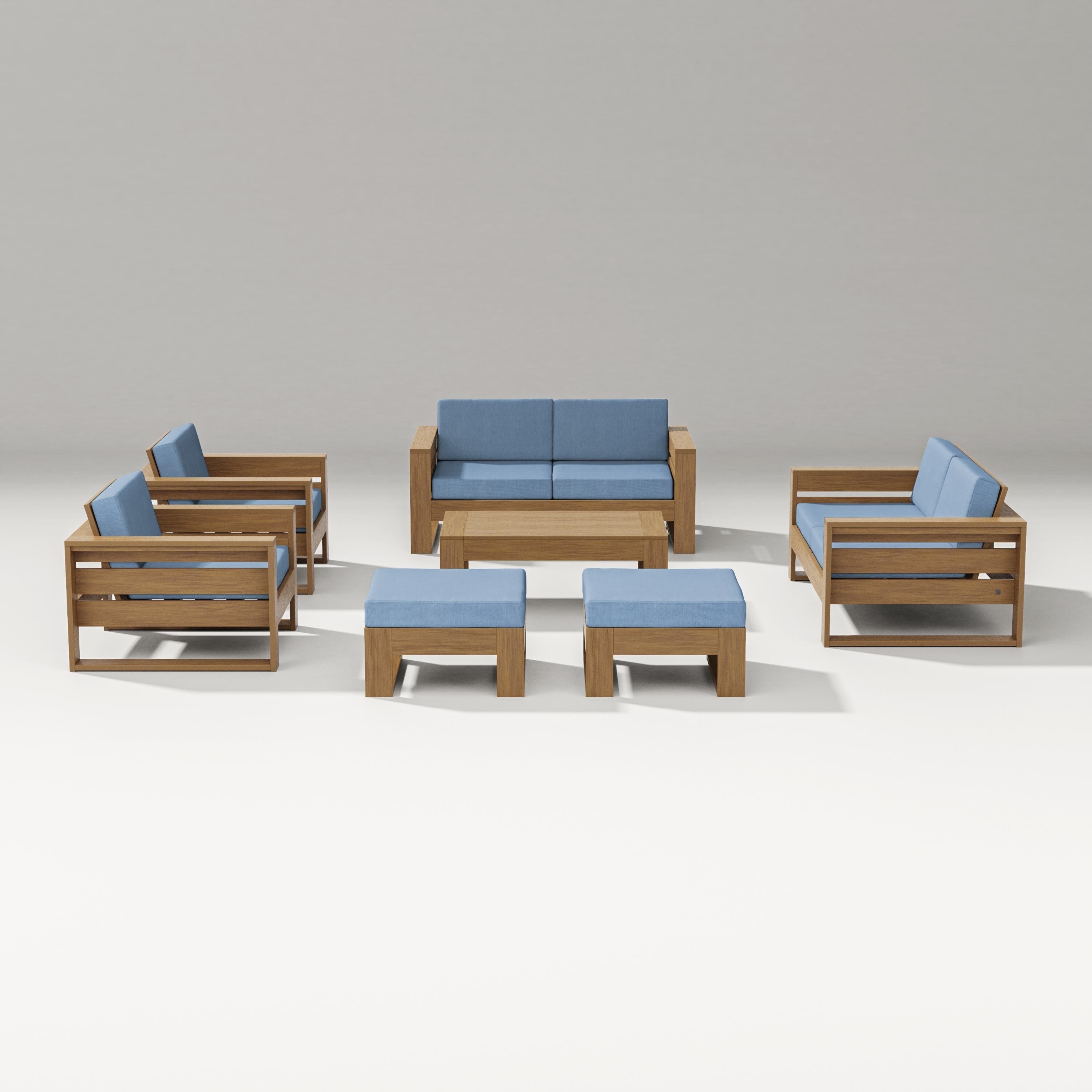 PW Designer Series Latitude 7-Piece Lounge Loveseat Set in Natural / Sky Blue