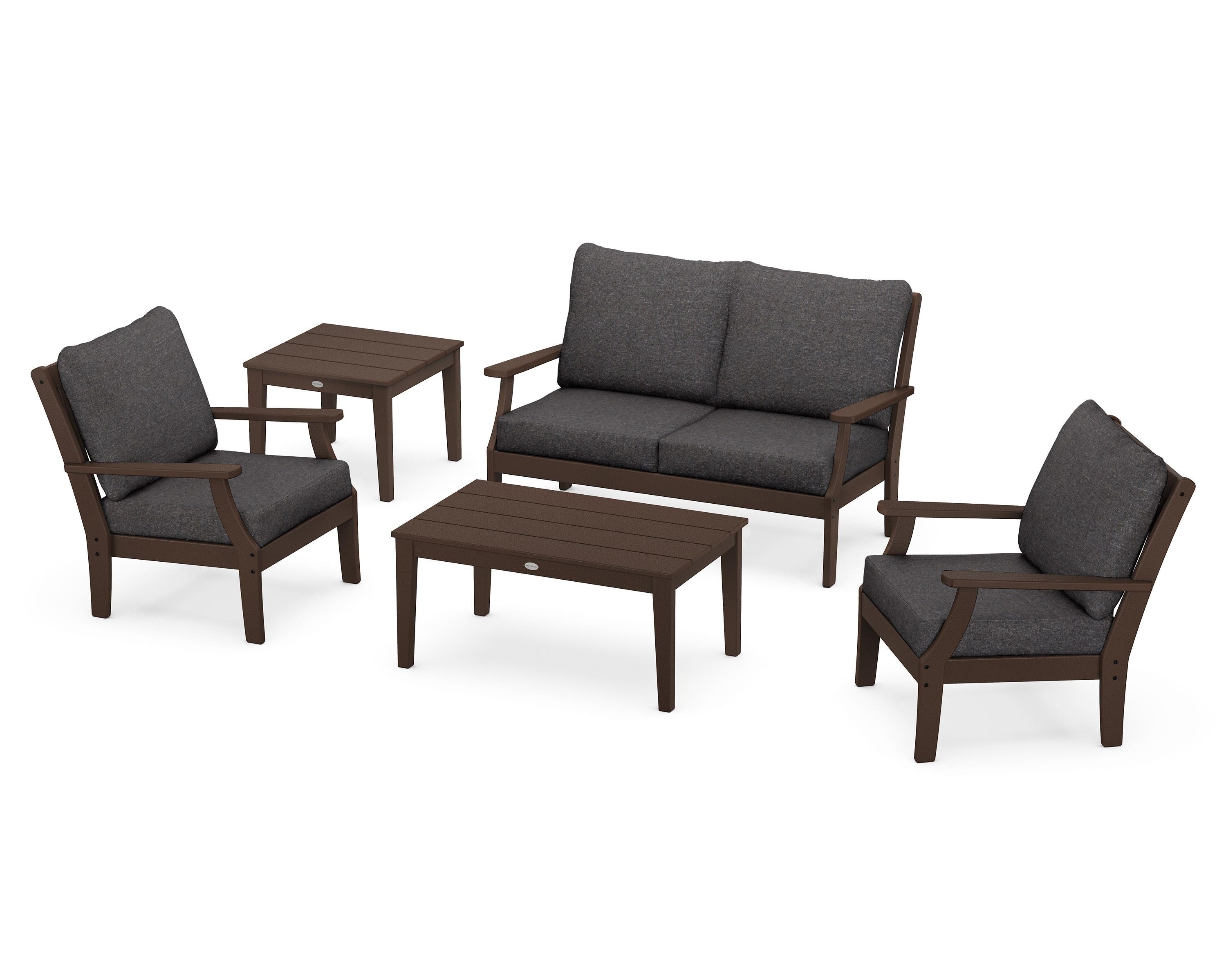 POLYWOOD Braxton 5-Piece Deep Seating Set in Mahogany / Ash Charcoal