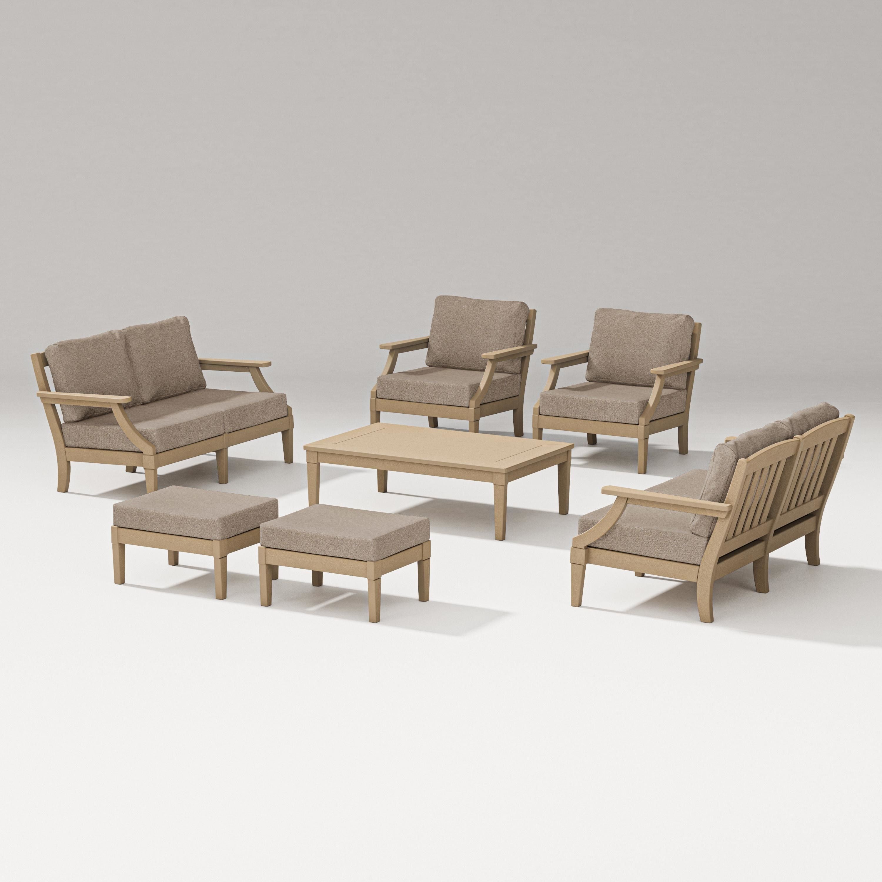 PW Designer Series Estate 7-Piece Lounge Loveseat Set in Vintage Sahara / Spiced Burlap