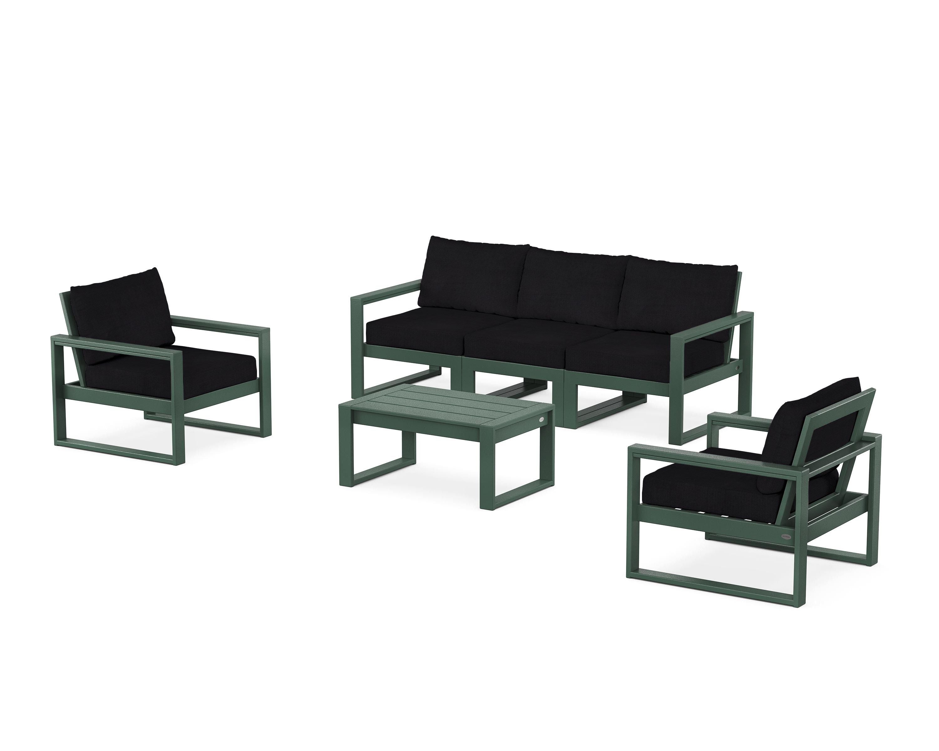 POLYWOOD EDGE Sectional 4-Piece Deep Seating Set with Sofa in Green / Midnight Linen