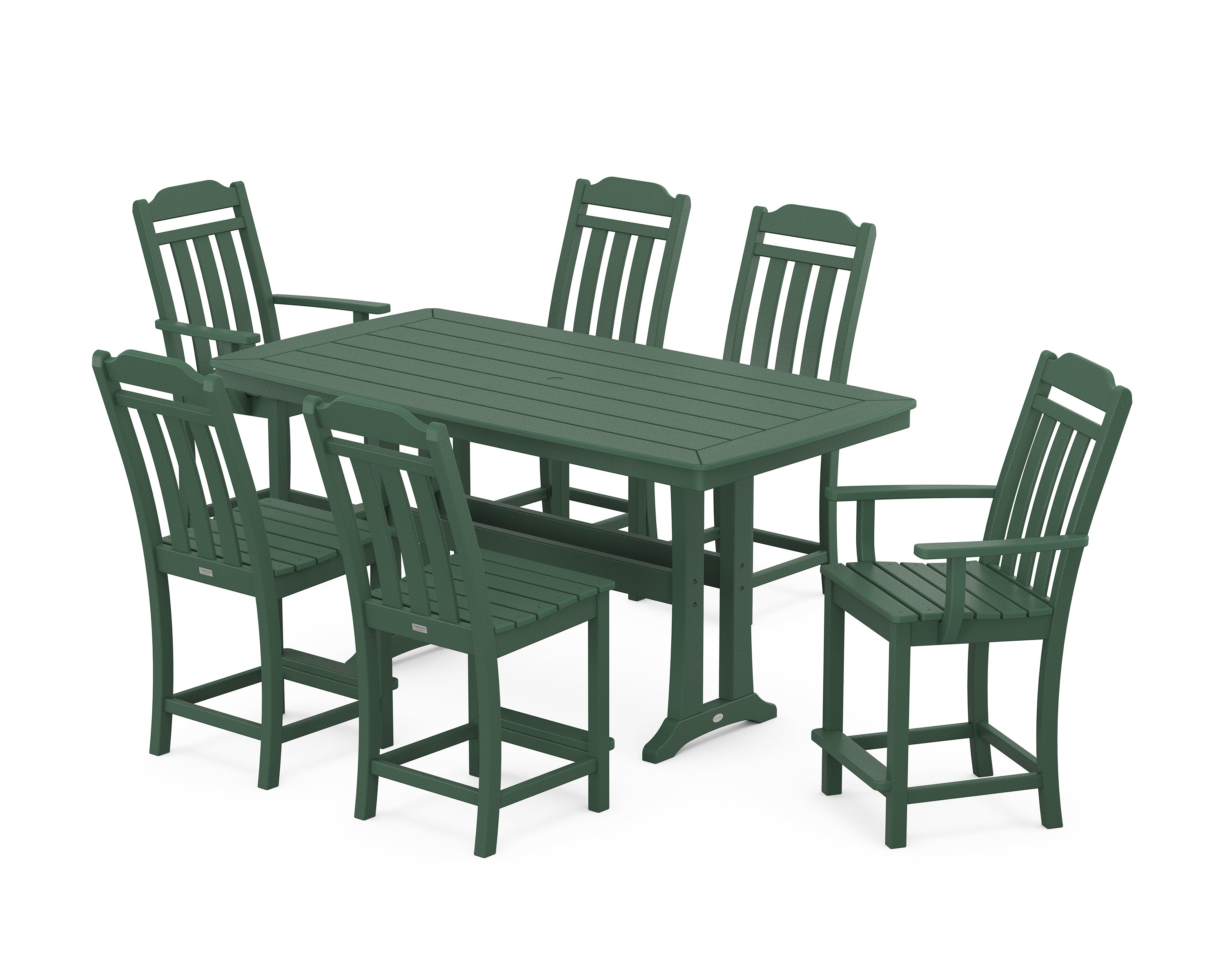 Country Living Cottage 7-Piece Counter Set with Trestle Legs in Green