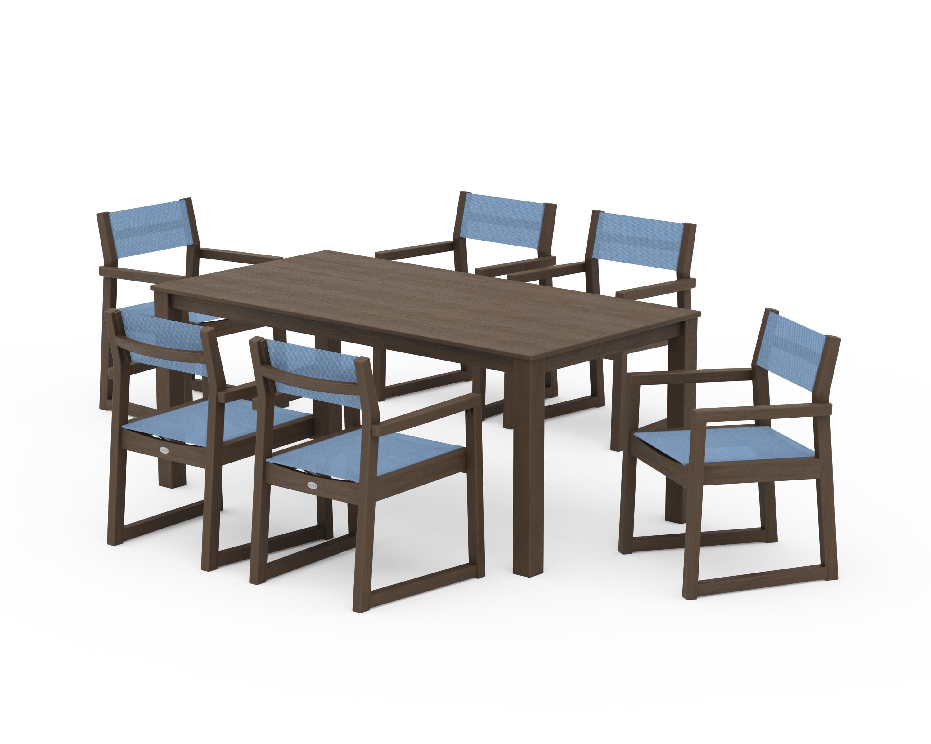 POLYWOOD EDGE Sling Arm Chair 7-Piece Parsons Dining Set in Kona / Poolside Sling