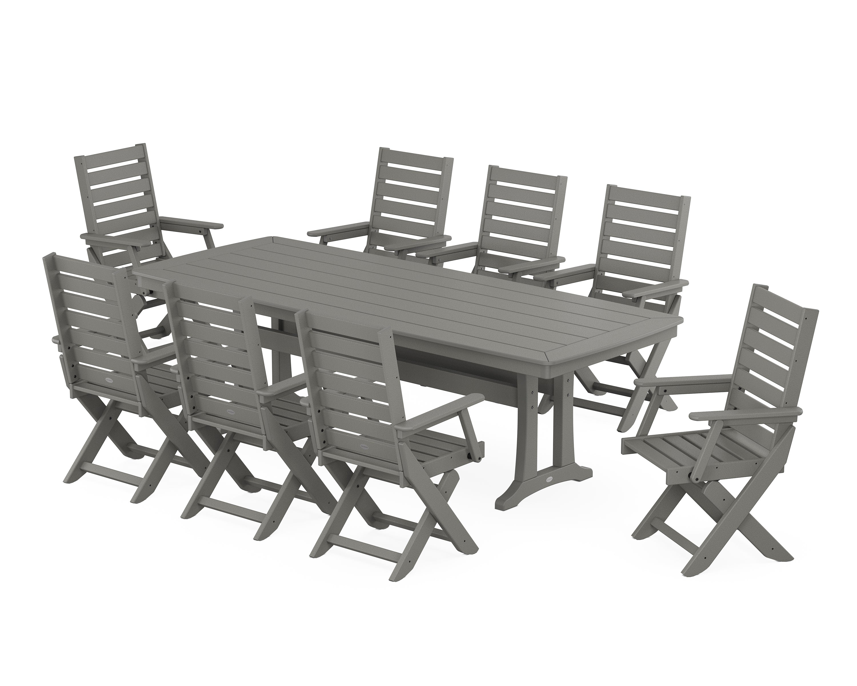 POLYWOOD® Captain 9-Piece Dining Set with Trestle Legs in Slate Grey