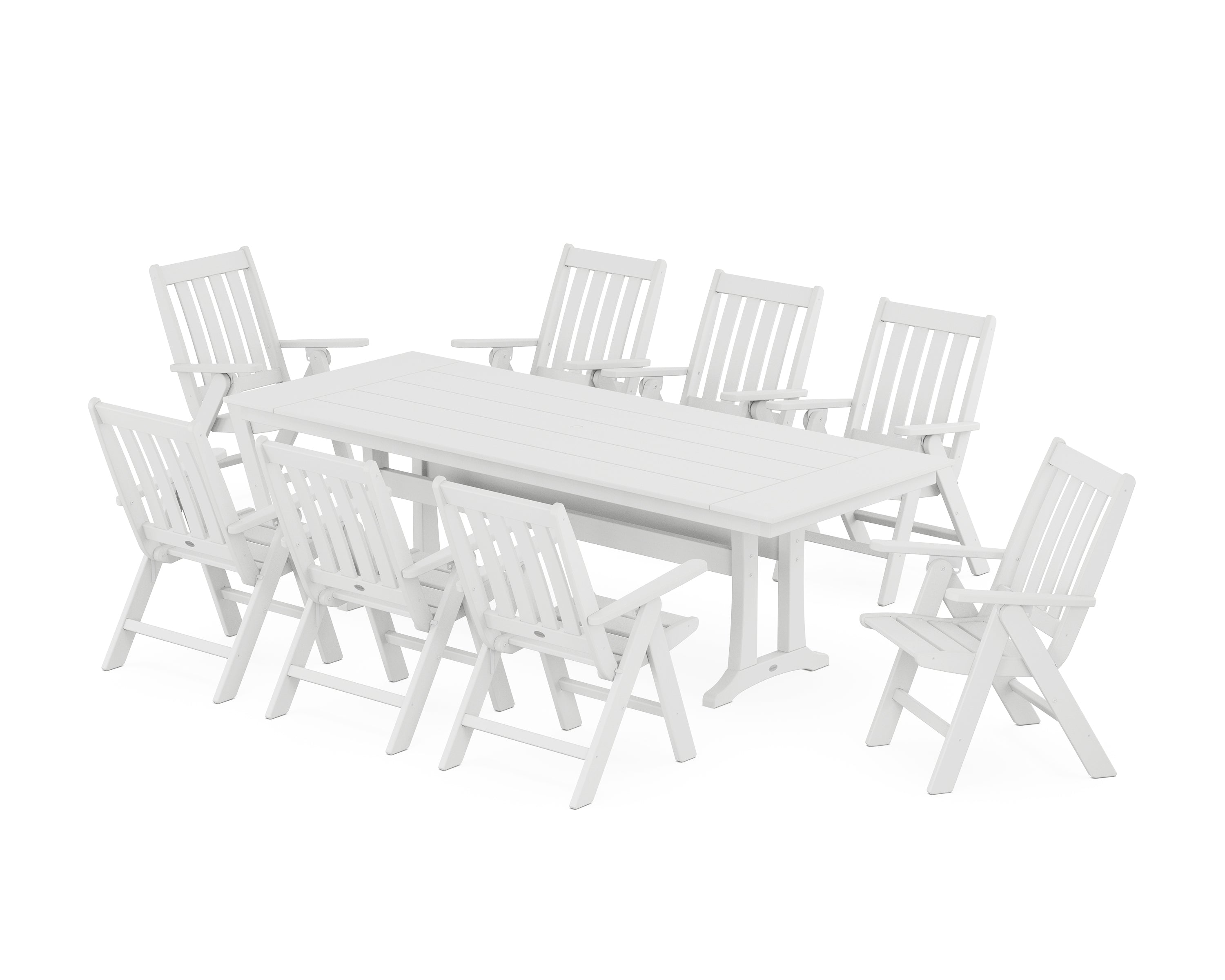 POLYWOOD® Vineyard Folding 9-Piece Farmhouse Dining Set with Trestle Legs in White