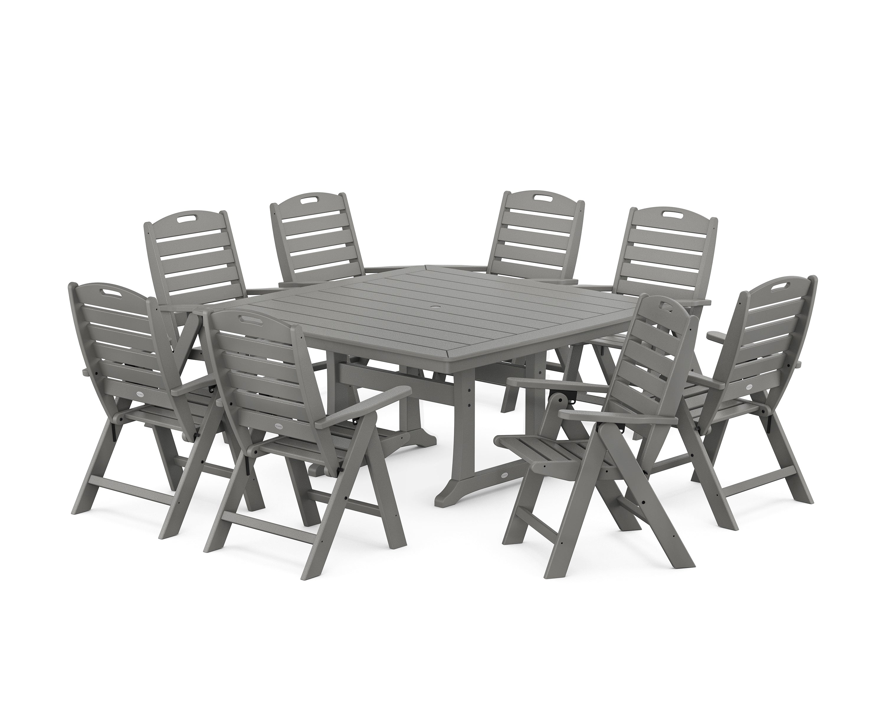 POLYWOOD Nautical Highback 9-Piece Square Dining Set with Trestle Legs in Slate Grey