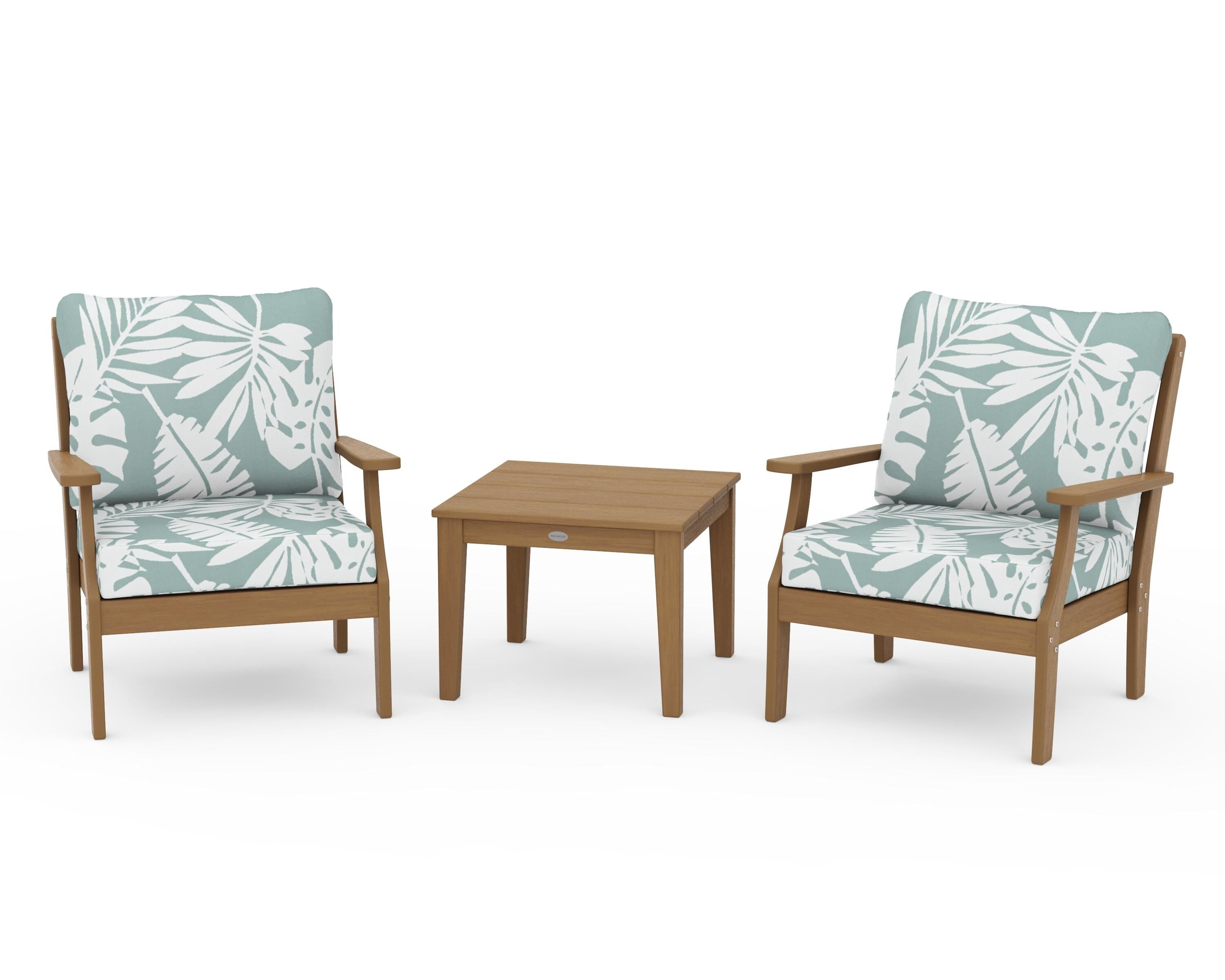 POLYWOOD Braxton 3-Piece Deep Seating Set in Natural / Leaf Glacier Spa